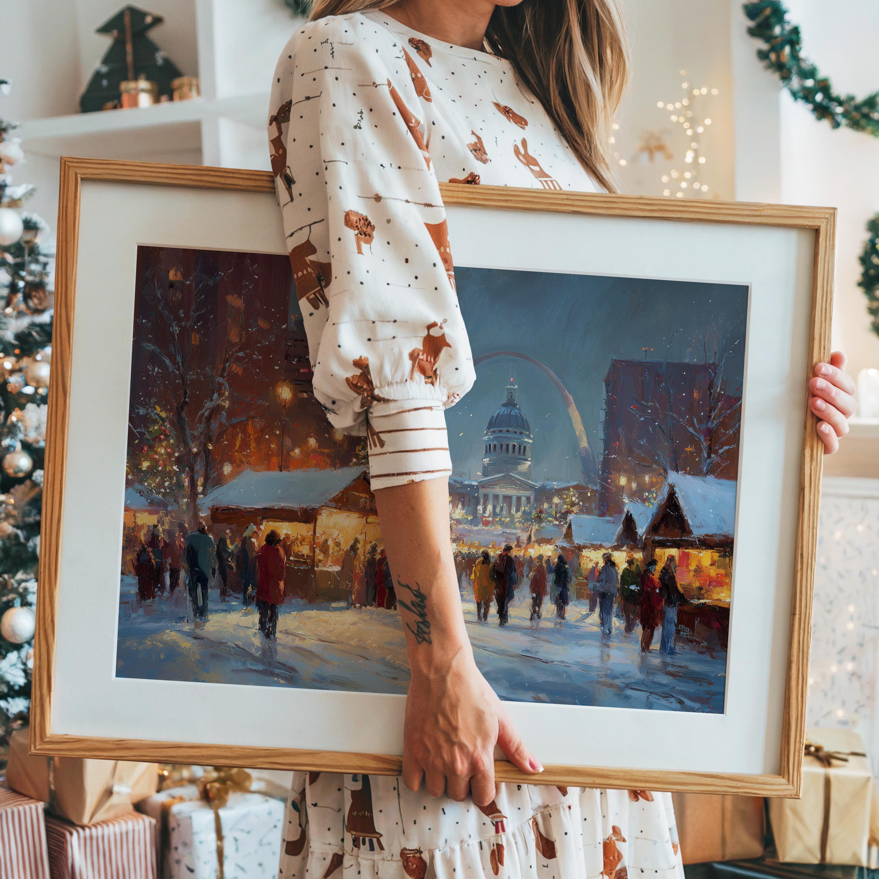 St Louis Missouri Christmas Wall Art, Custom Large Travel Poster Print, World Location Painting