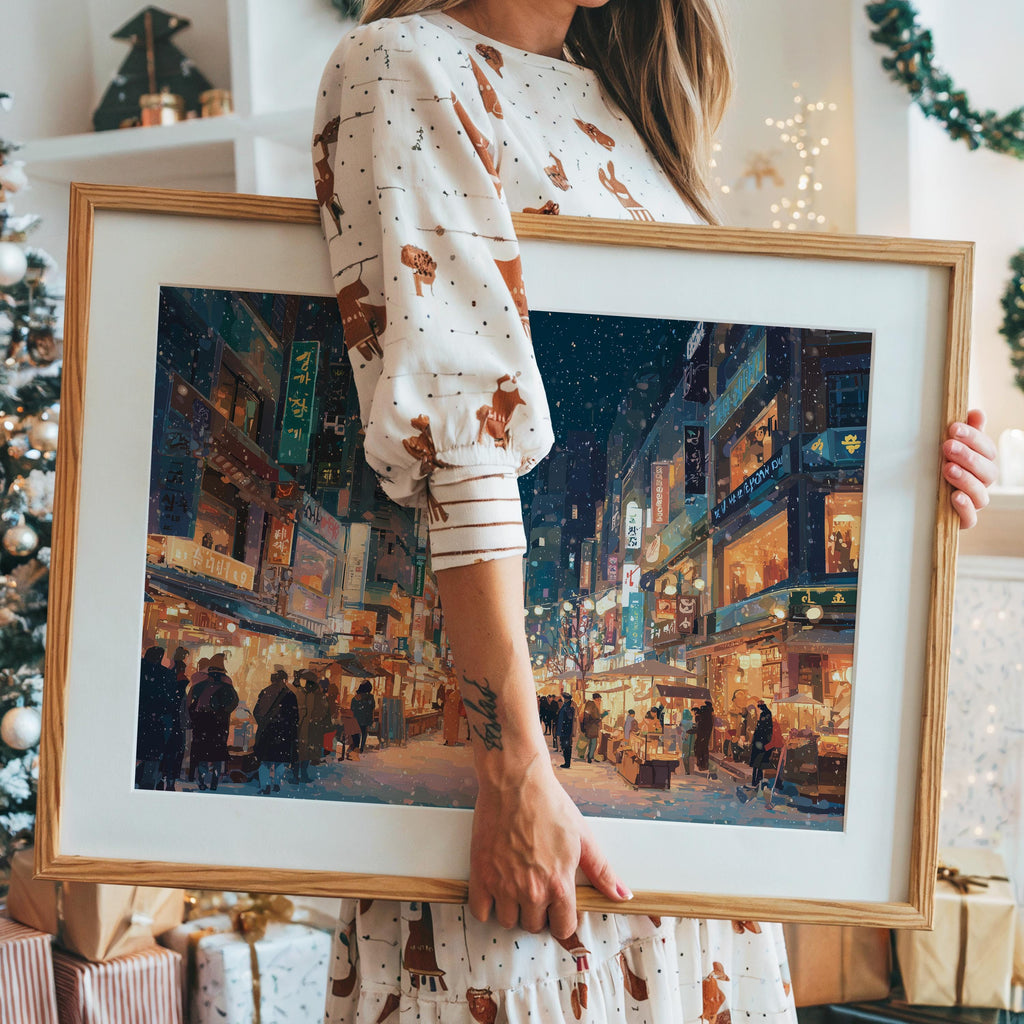 Seoul South Korea Christmas Wall Art, Custom Large Travel Poster Print, World Location Painting