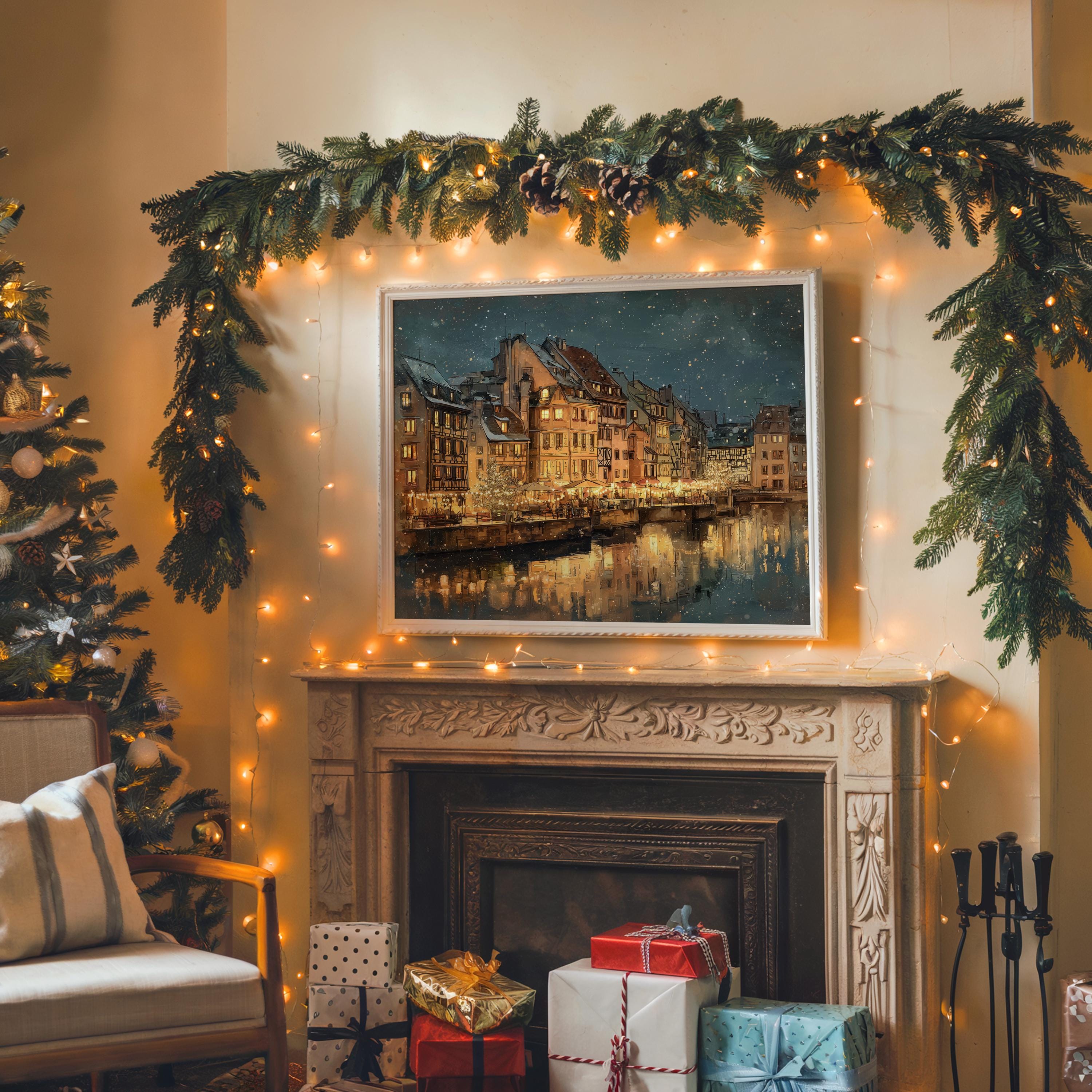 Strasbourg France Christmas Wall Art, Custom Large Travel Poster Print, World Location Painting