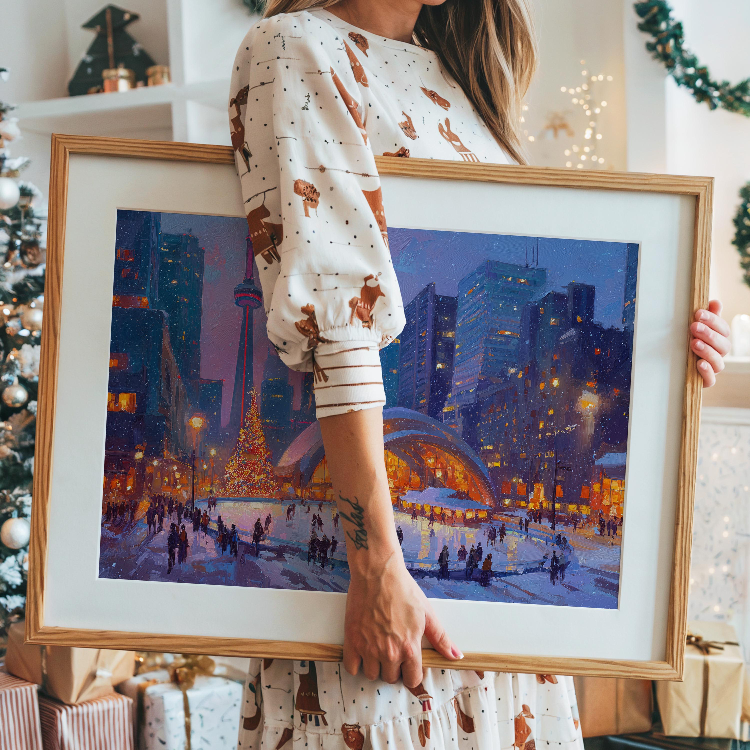 Toronto Canada Christmas Wall Art, Custom Large Travel Poster Print, World Location Painting