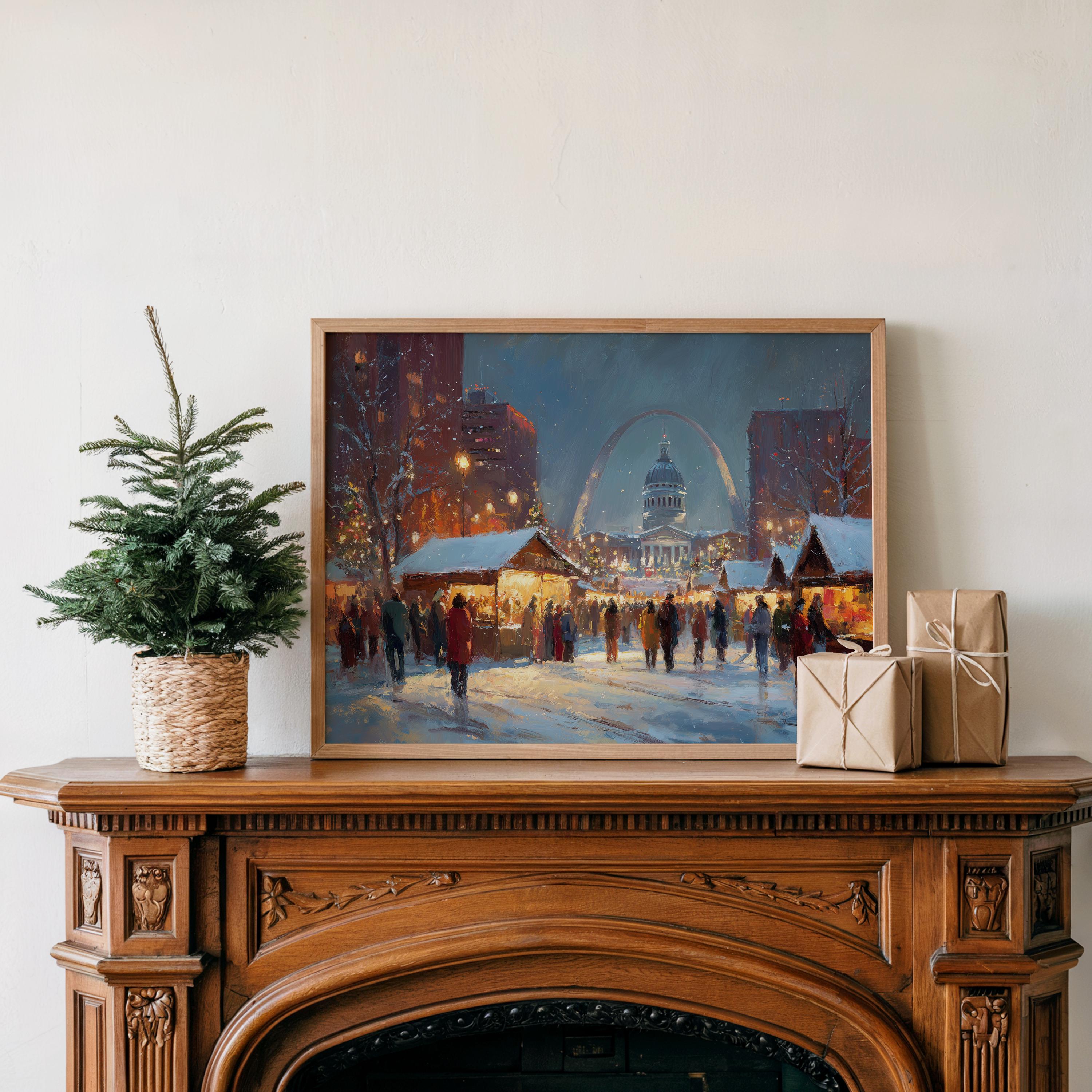 St Louis Missouri Christmas Wall Art, Custom Large Travel Poster Print, World Location Painting