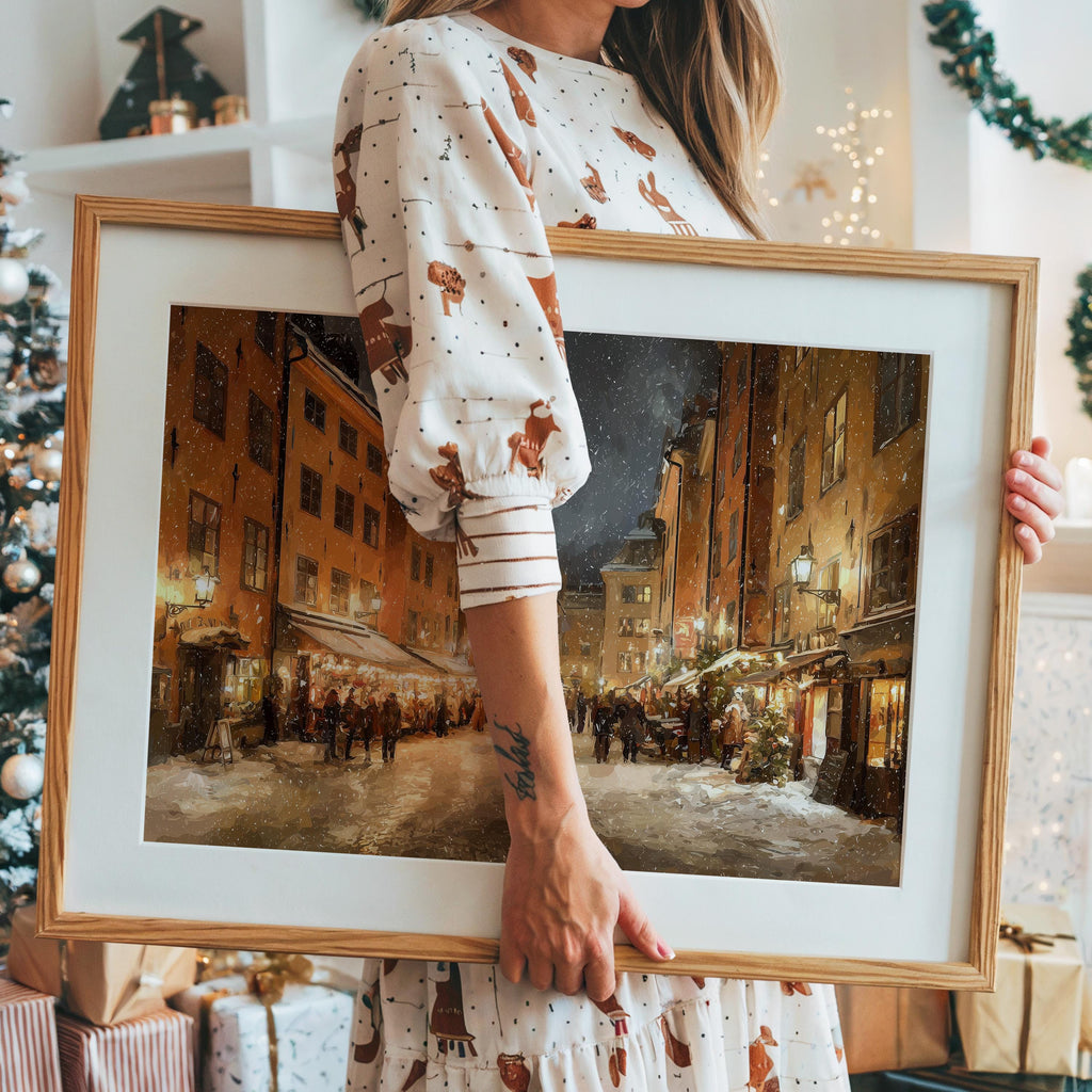 Stockholm Sweden Christmas Wall Art, Custom Large Travel Poster Print, World Location Painting