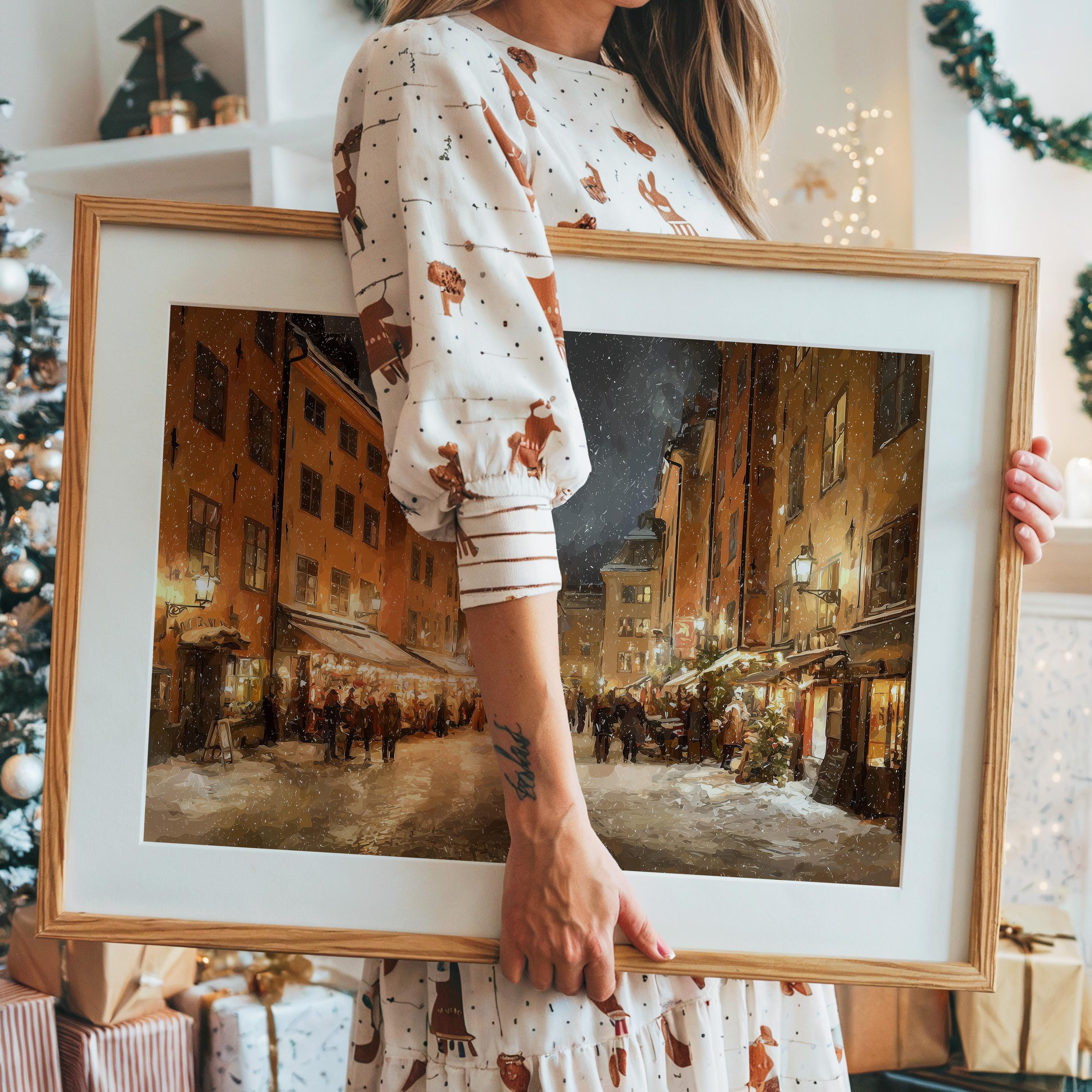 Stockholm Sweden Christmas Wall Art, Custom Large Travel Poster Print, World Location Painting