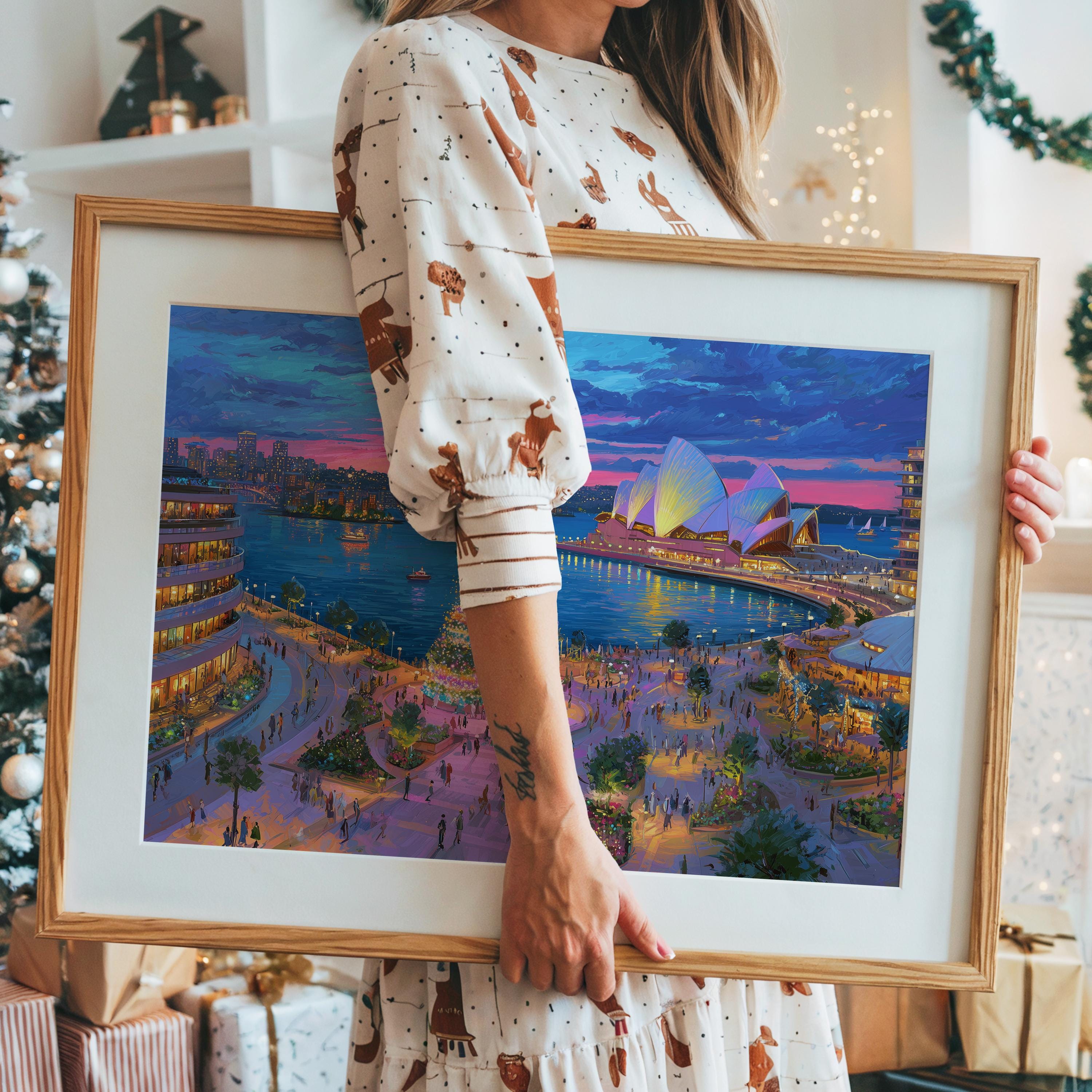 Sydney Australia Christmas Wall Art, Custom Large Travel Poster Print, World Location Painting