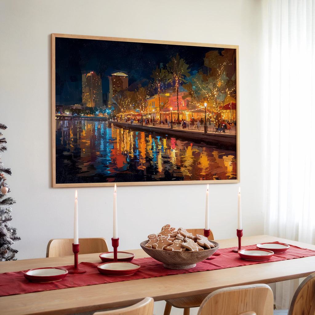 Tampa Florida Christmas Wall Art, Custom Large Travel Poster Print, World Location Painting