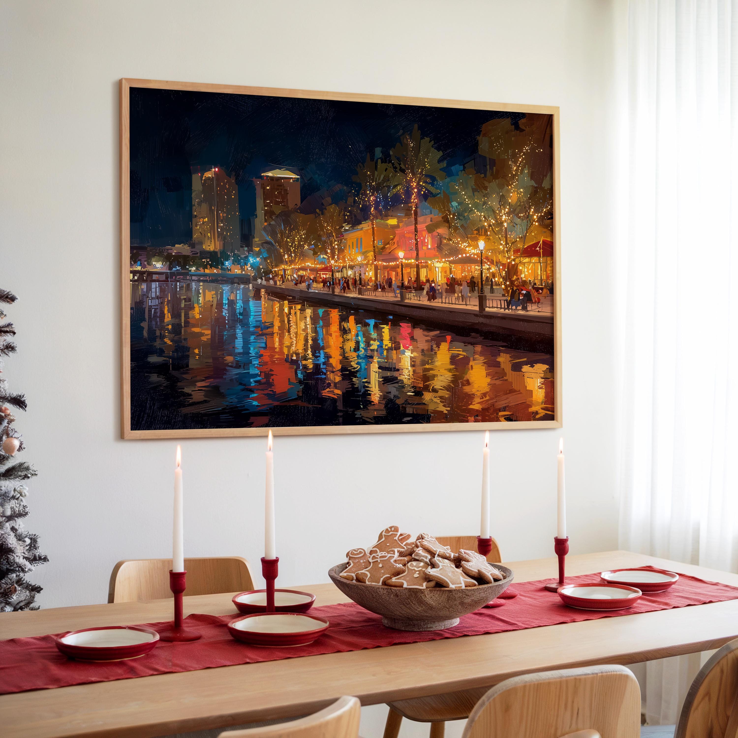 Tampa Florida Christmas Wall Art, Custom Large Travel Poster Print, World Location Painting