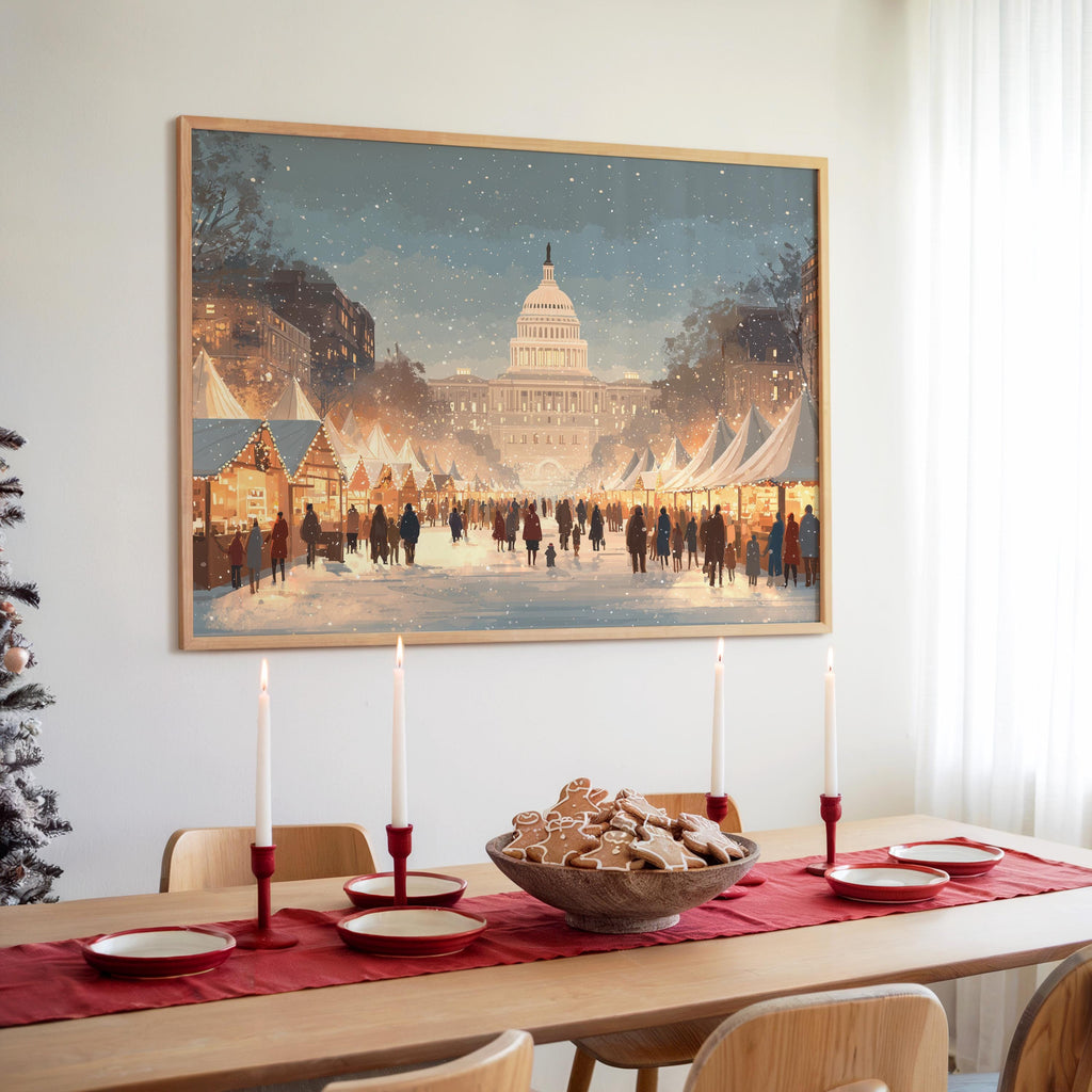 Washington DC Christmas Wall Art, Custom Large Travel Poster Print, World Location Painting
