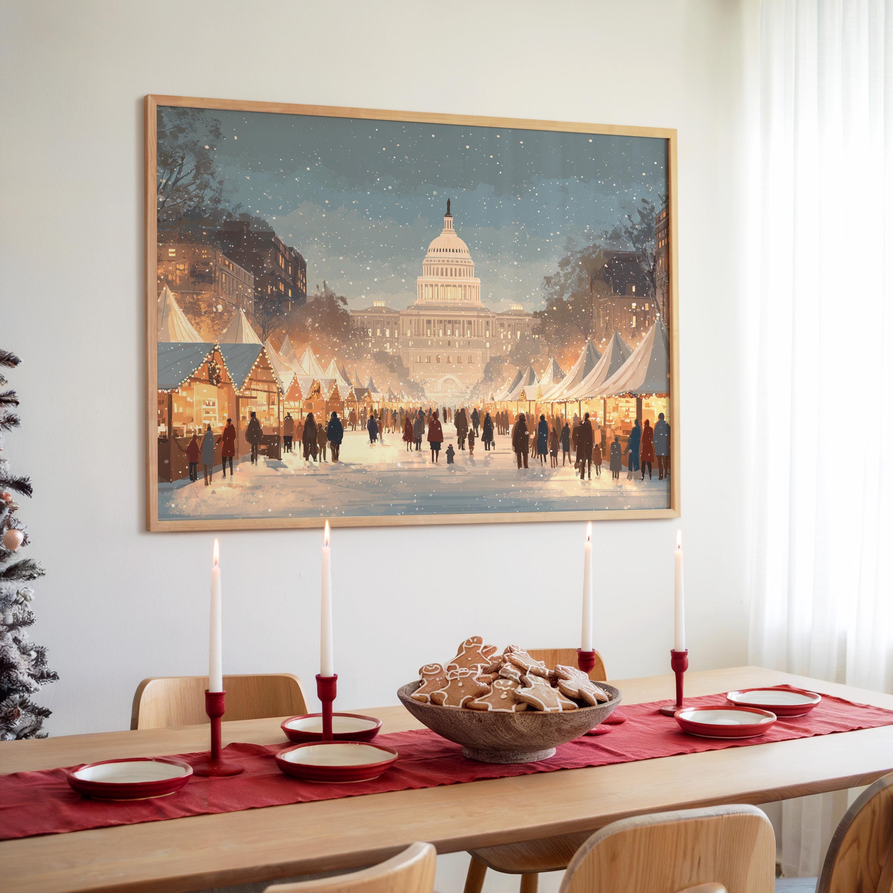 Washington DC Christmas Wall Art, Custom Large Travel Poster Print, World Location Painting