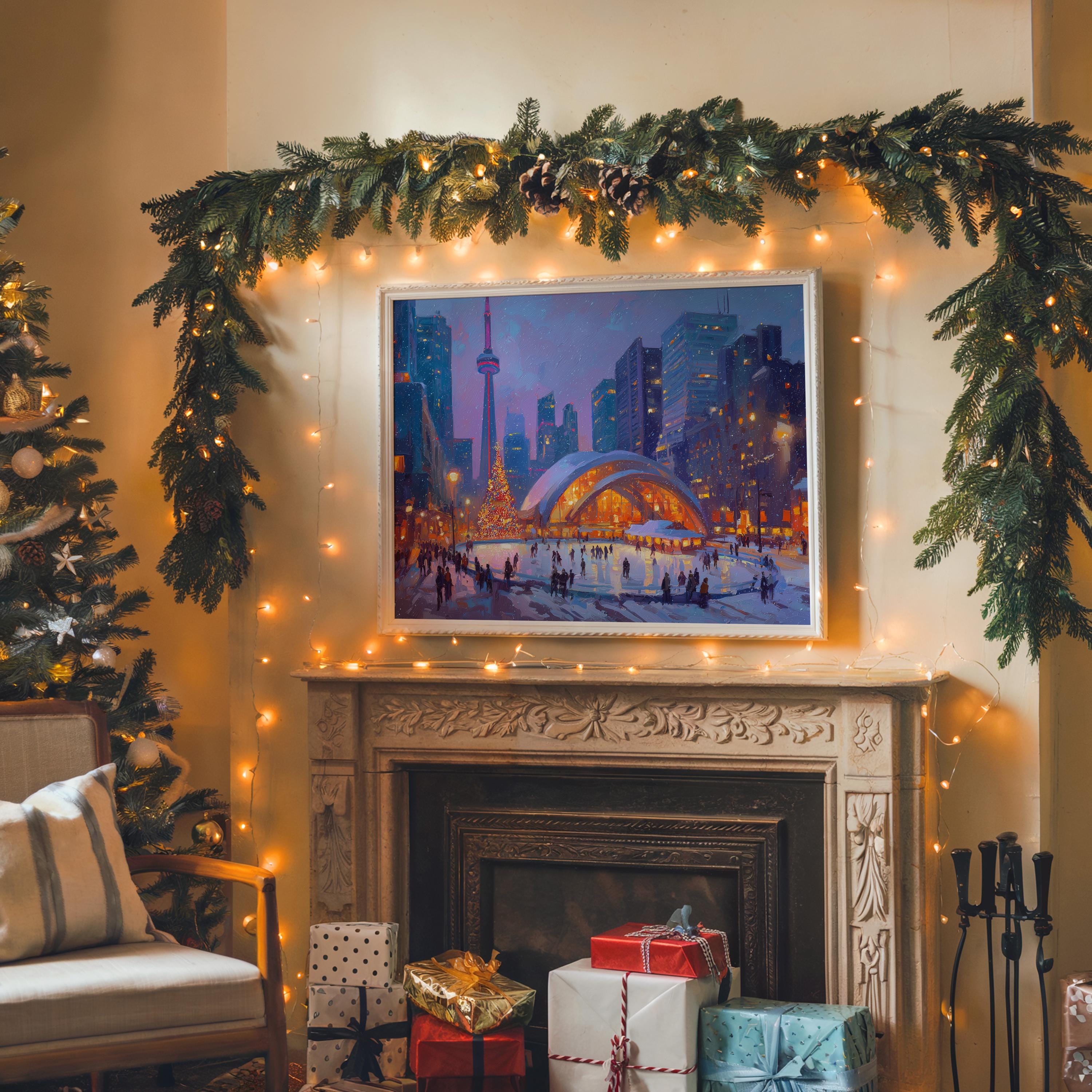 Toronto Canada Christmas Wall Art, Custom Large Travel Poster Print, World Location Painting