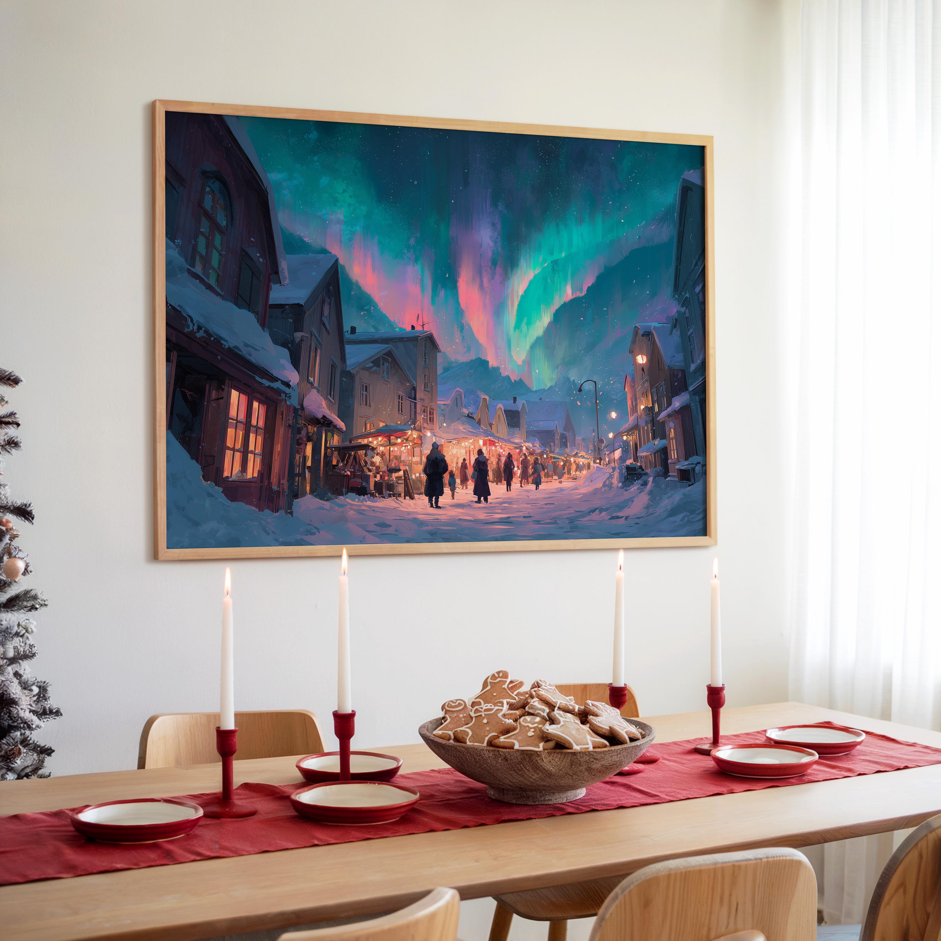 Tromso Norway Christmas Wall Art, Custom Large Travel Poster Print, World Location Painting