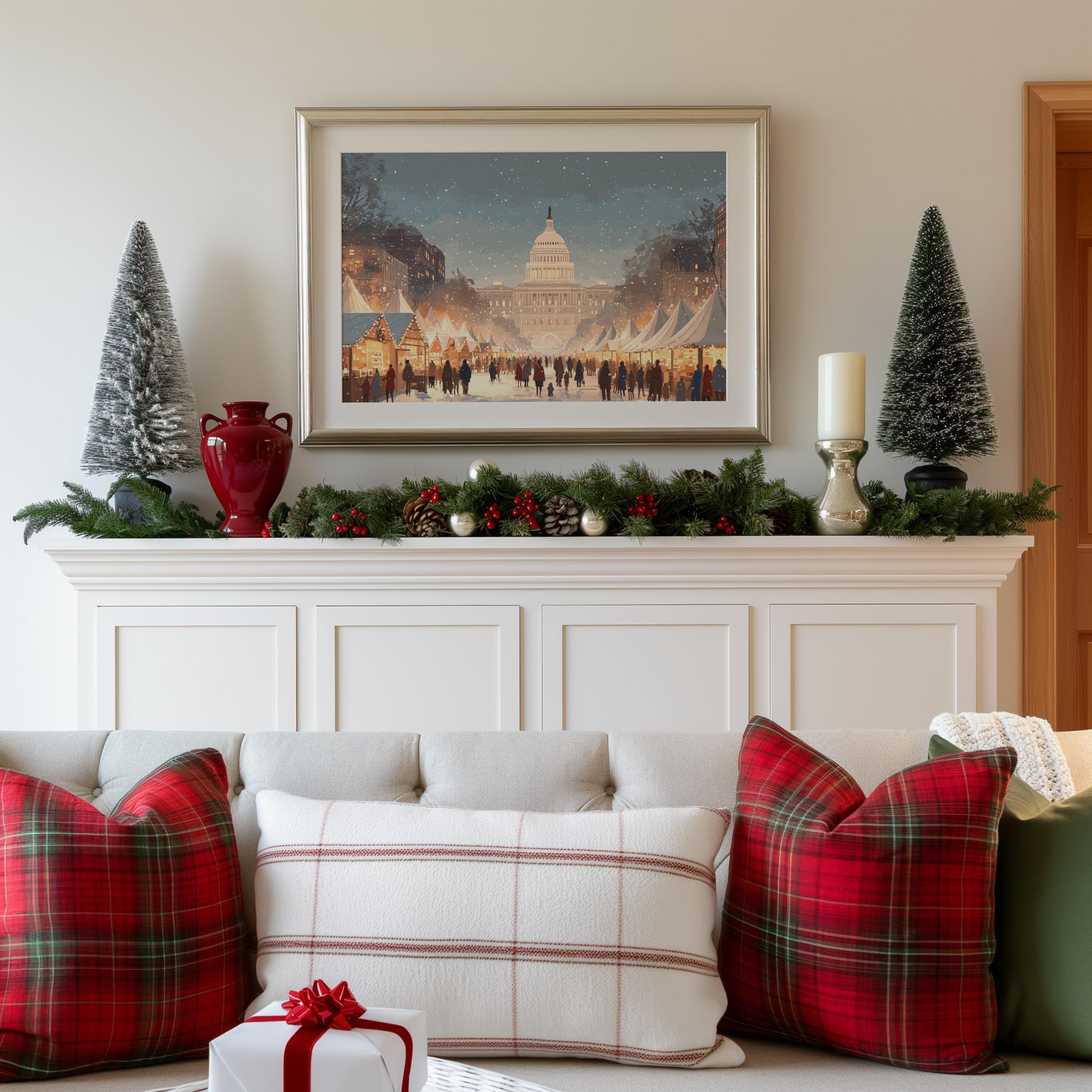 Washington DC Christmas Wall Art, Custom Large Travel Poster Print, World Location Painting