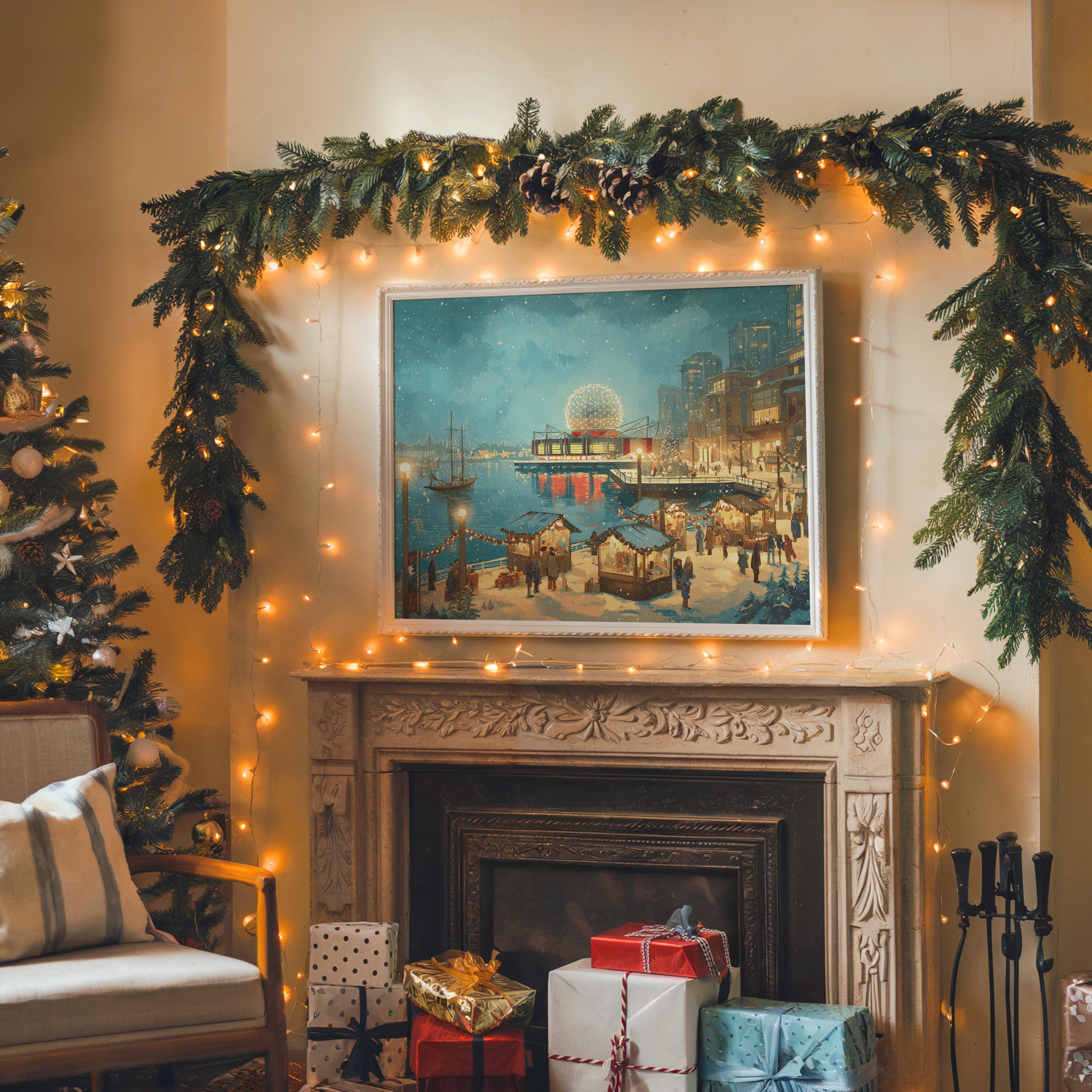 Vancouver Canada Christmas Wall Art, Custom Large Travel Poster Print, World Location Painting