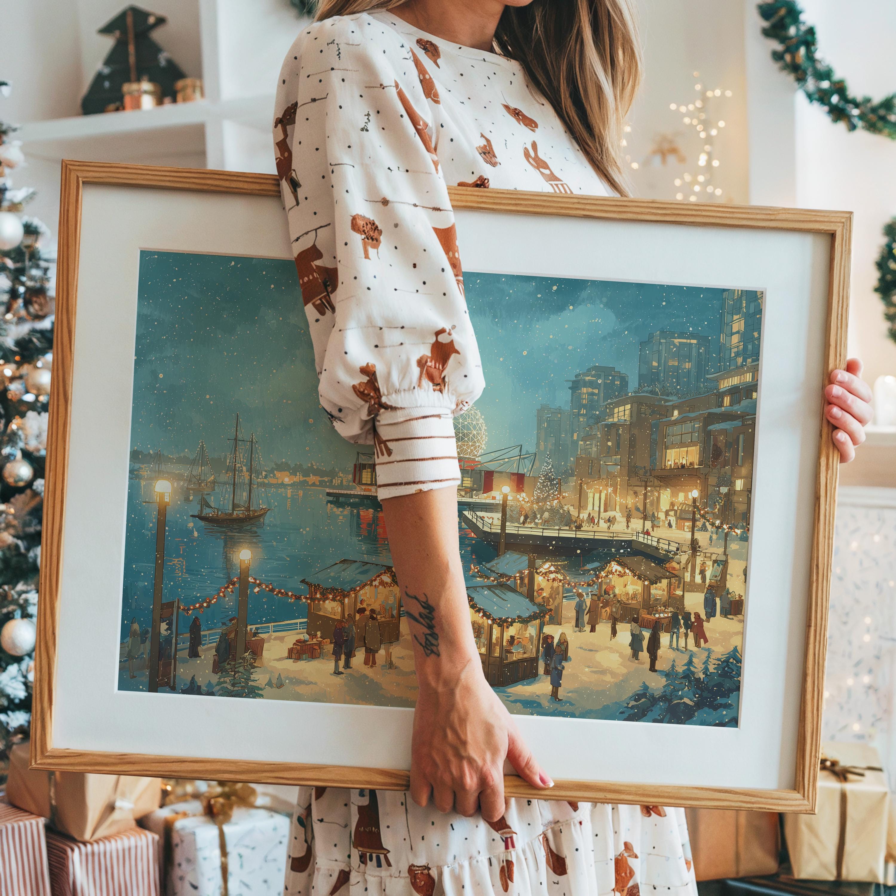 Vancouver Canada Christmas Wall Art, Custom Large Travel Poster Print, World Location Painting