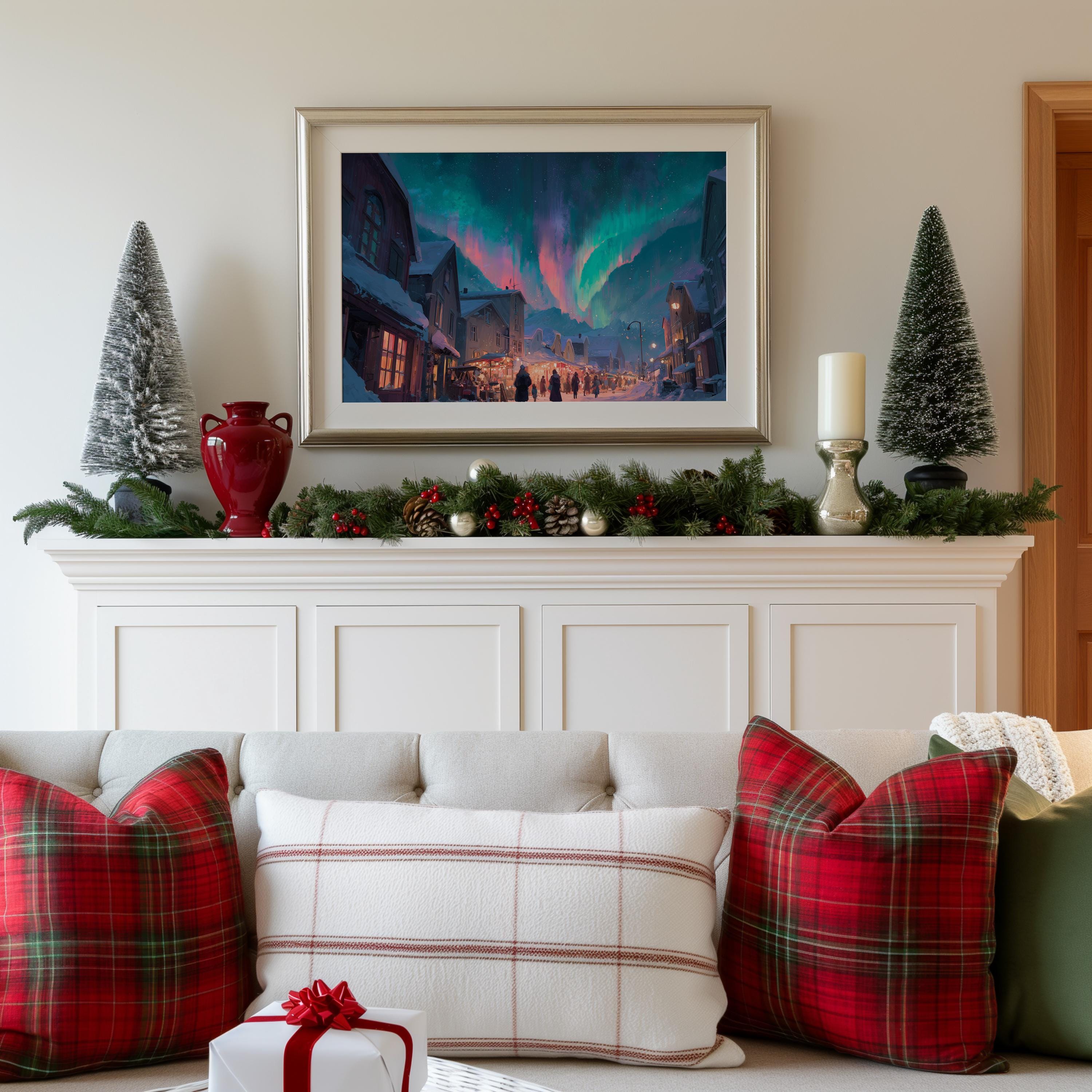 Tromso Norway Christmas Wall Art, Custom Large Travel Poster Print, World Location Painting