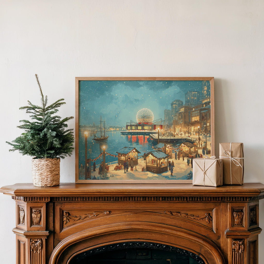 Vancouver Canada Christmas Wall Art, Custom Large Travel Poster Print, World Location Painting