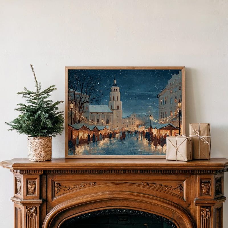 Vilnius Lithuania Christmas Wall Art, Custom Large Travel Poster Print, World Location Painting