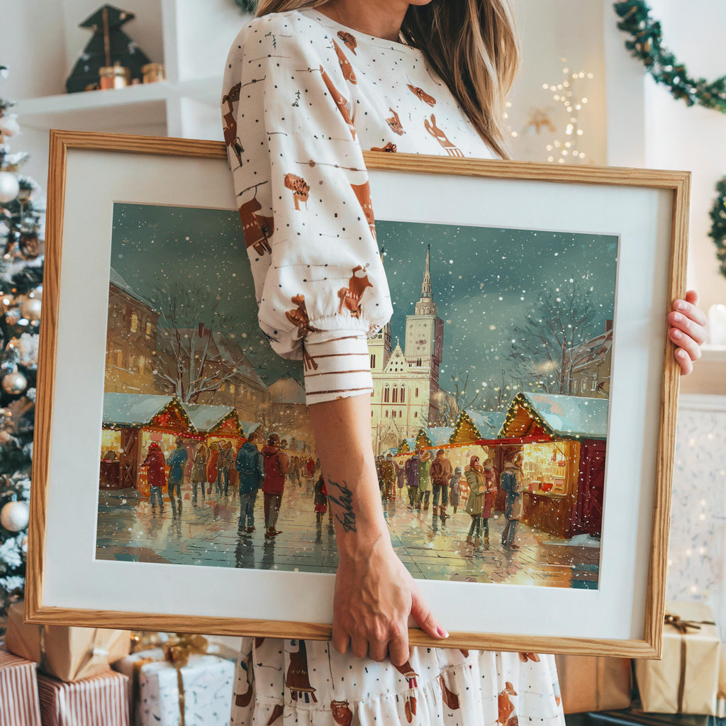 Zagreb Croatia Christmas Wall Art, Custom Large Travel Poster Print, World Location Painting