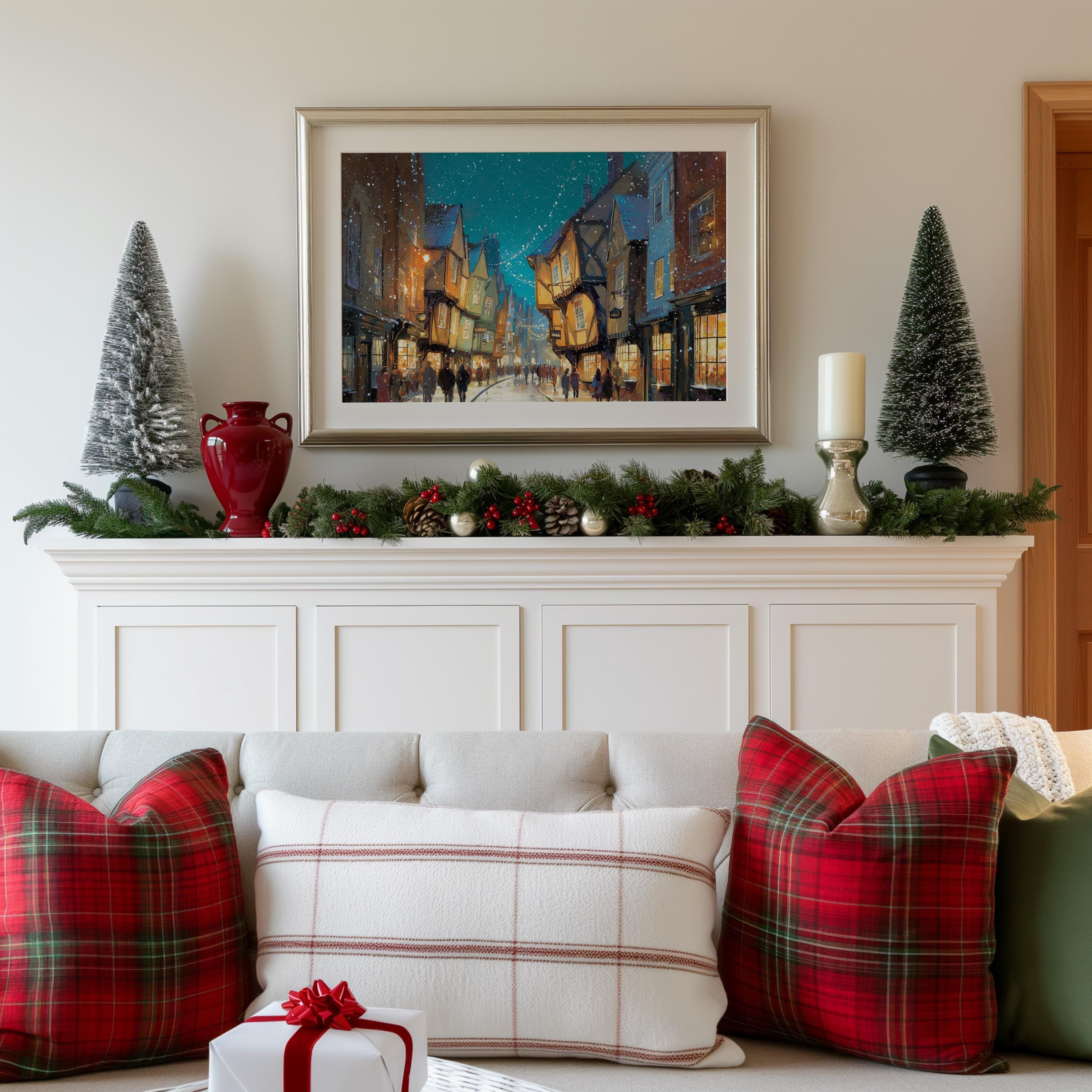 York England Christmas Wall Art, Custom Large Travel Poster Print, World Location Painting