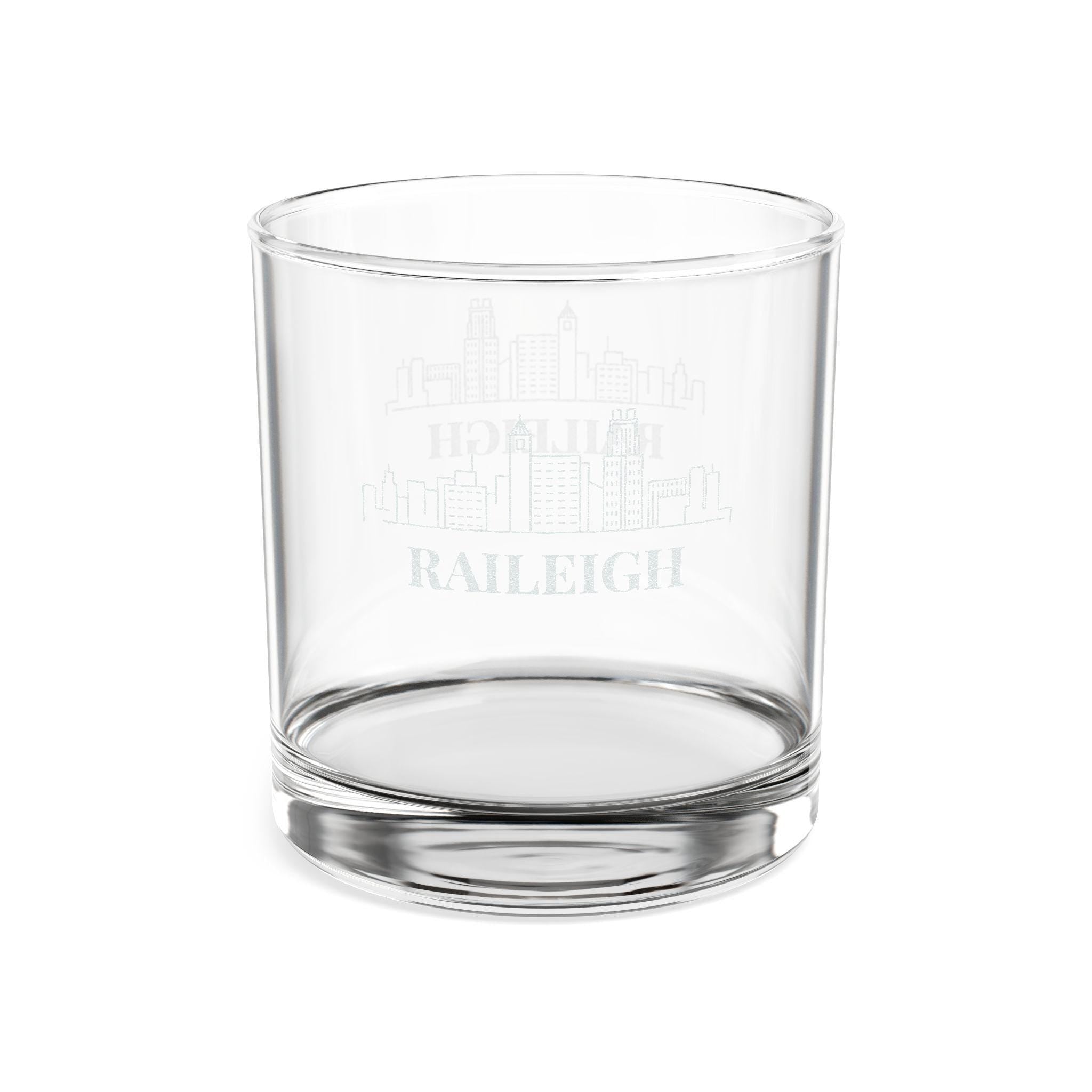 Engraved RAILEIGH Whiskey Glass, Personalized Dad Rocks Glass, Custom Etched Skyline Gift Souvenir