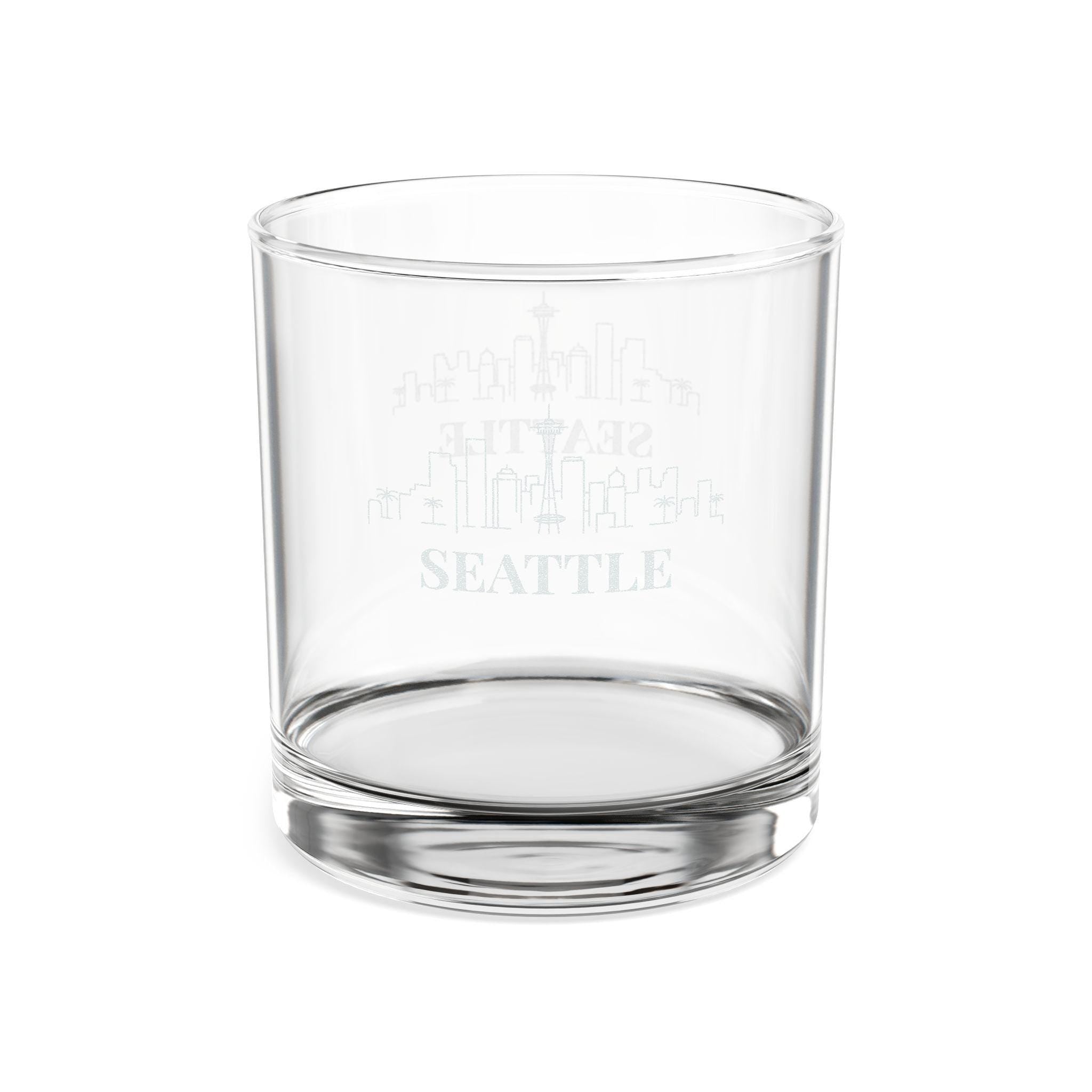 Engraved SEATTLE Whiskey Glass, Personalized Dad Rocks Glass, Custom Etched Skyline Gift Souvenir