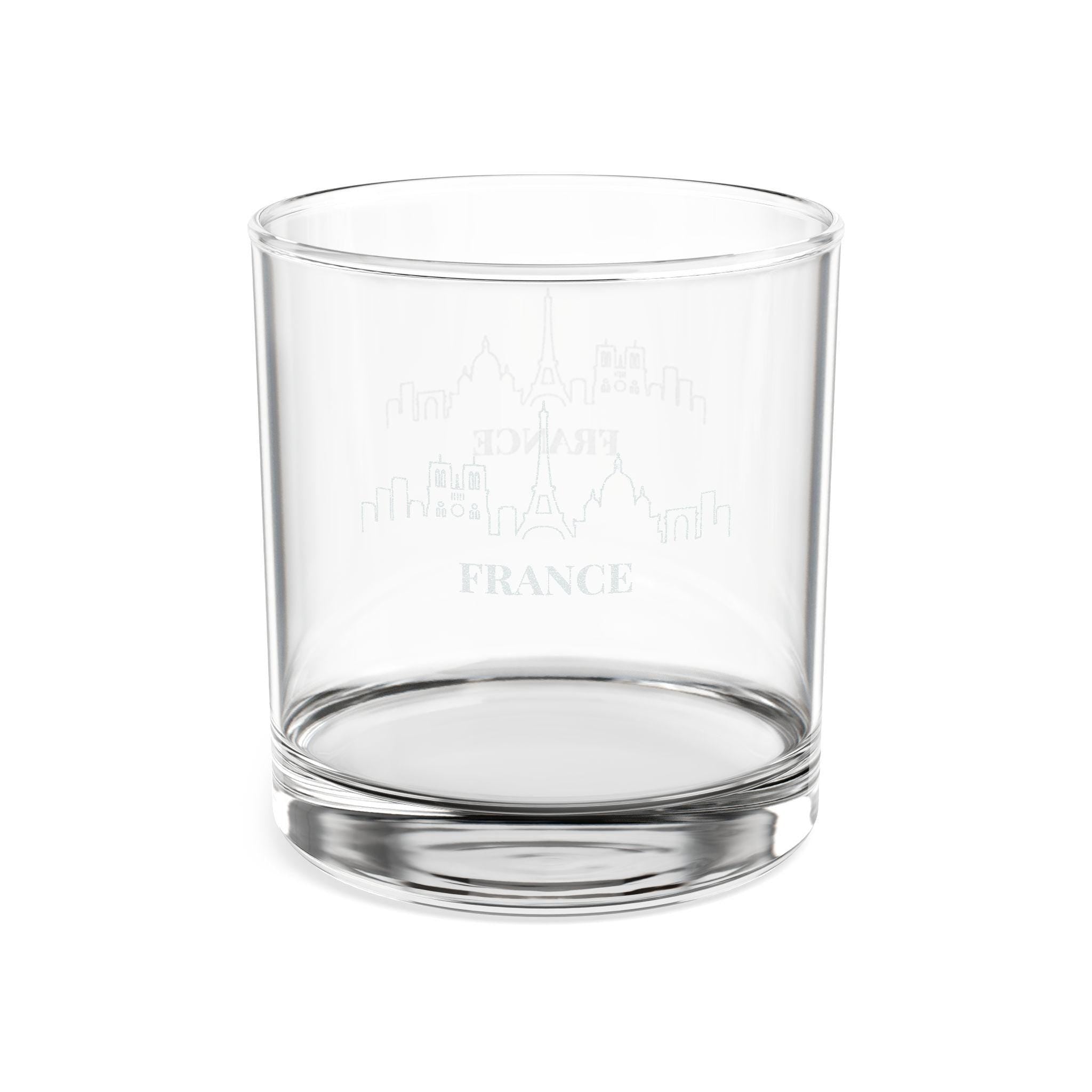 Engraved FRANCE Whiskey Glass, Personalized Dad Rocks Glass, Custom Etched Skyline Gift Souvenir