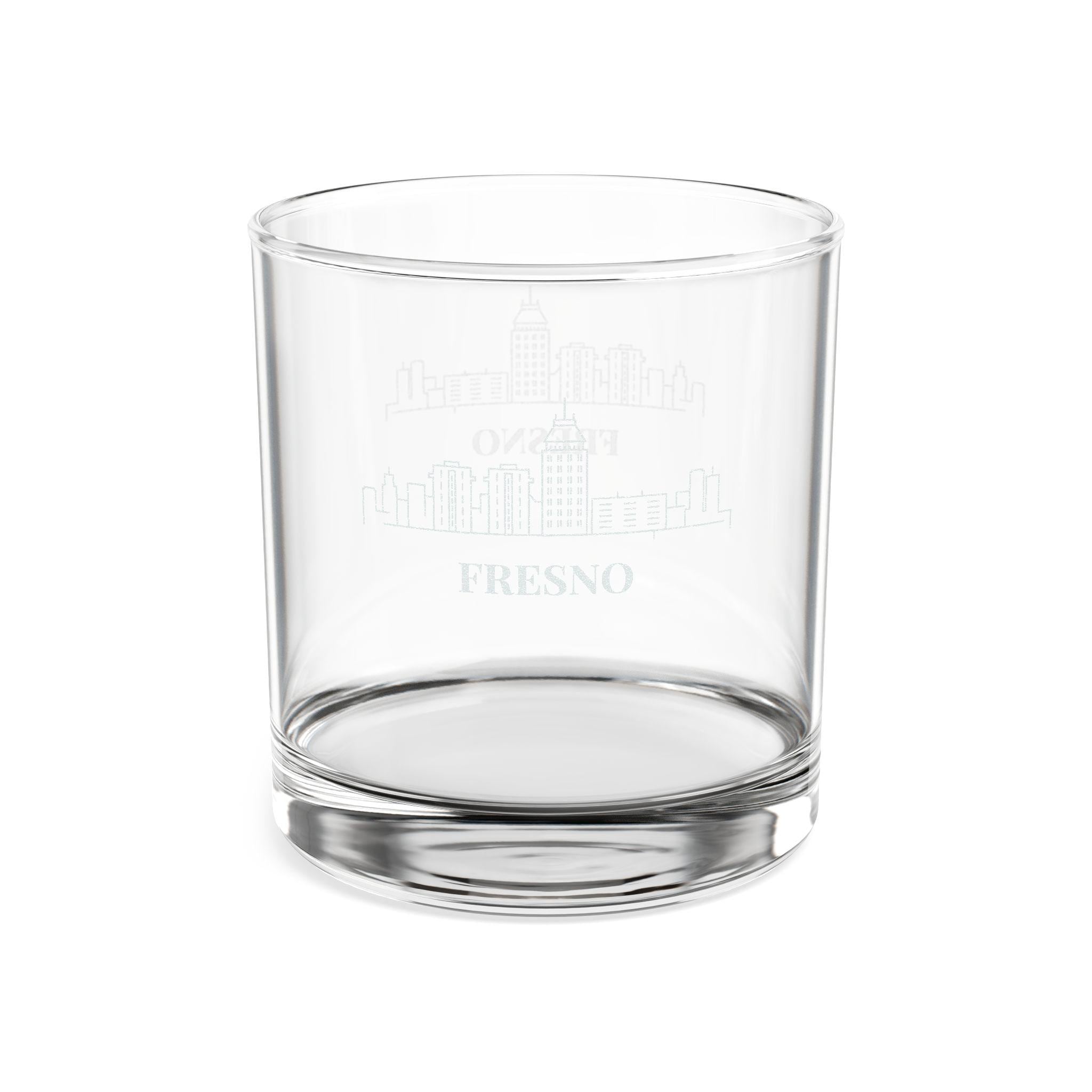 Engraved FRESNO Whiskey Glass, Personalized Dad Rocks Glass, Custom Etched Skyline Gift Souvenir