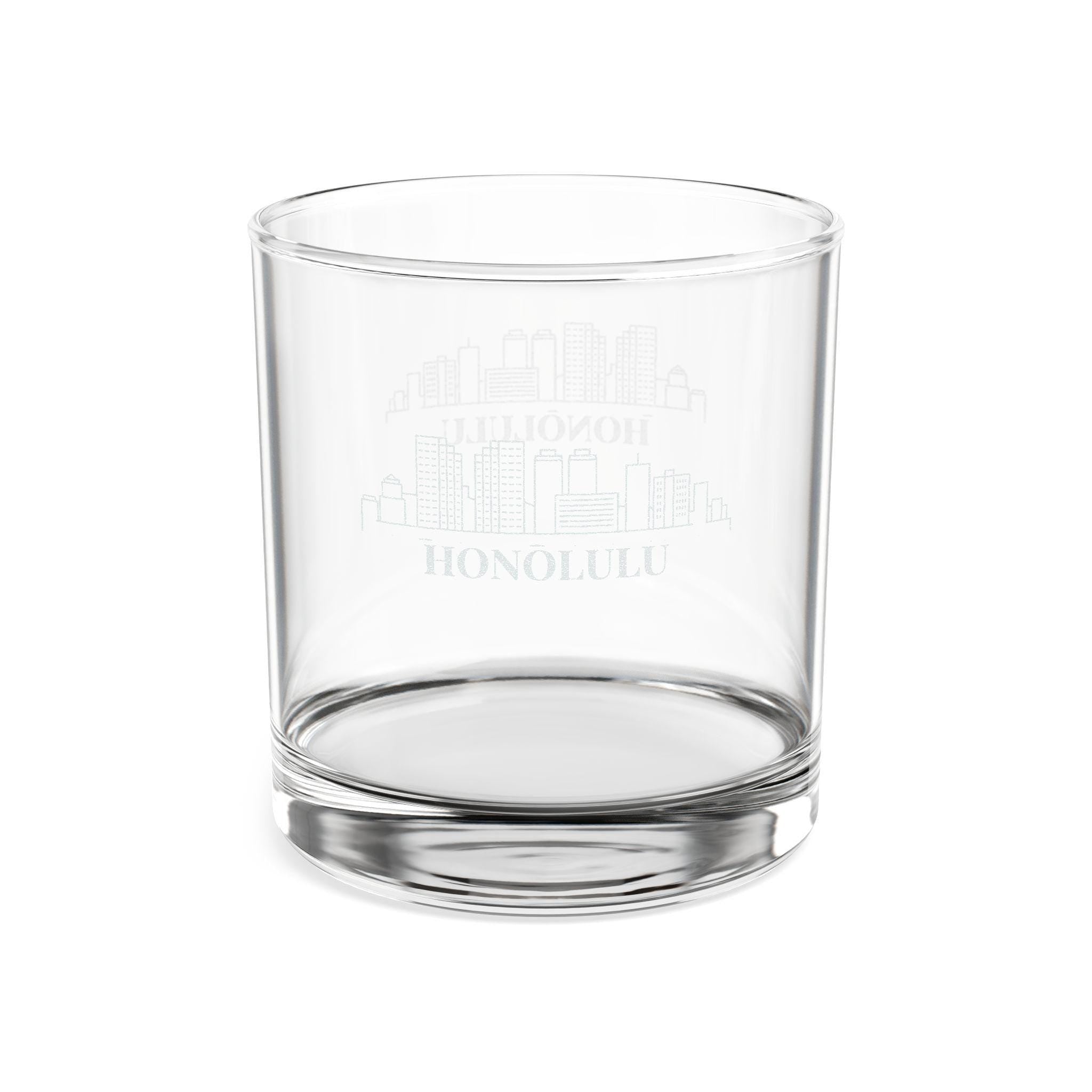 Engraved HONOLULU Whiskey Glass, Personalized Dad Rocks Glass, Custom Etched Skyline Gift Souvenir