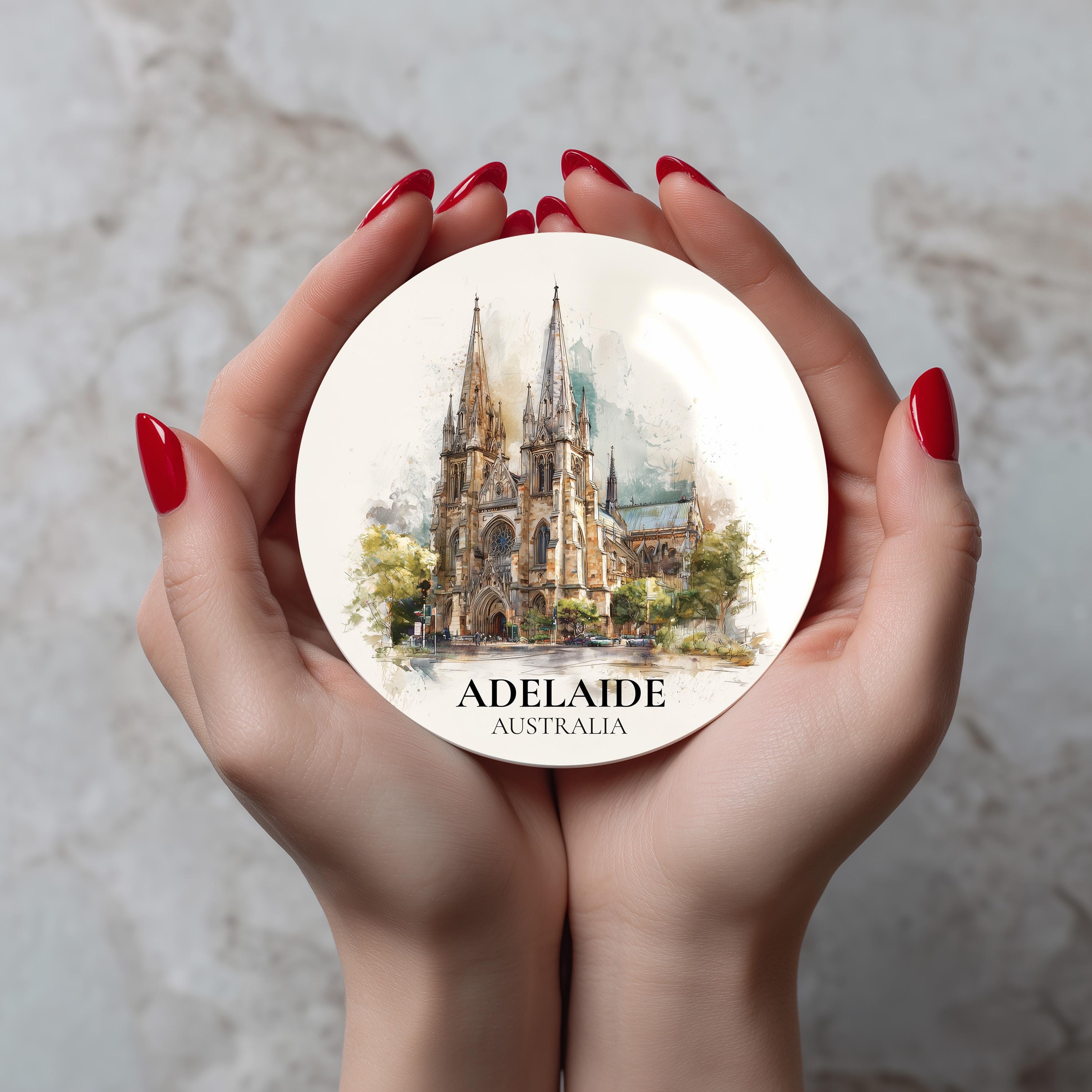 Adelaide Australia Coaster, Watercolor Personalized Painting, Travel Gift Souvenir, Home Decor, Ceramic Set