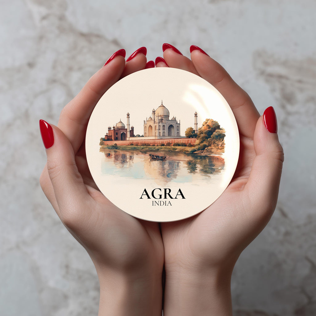 Agra India Coaster, Watercolor Personalized Painting, Travel Gift Souvenir, Home Decor, Ceramic Set