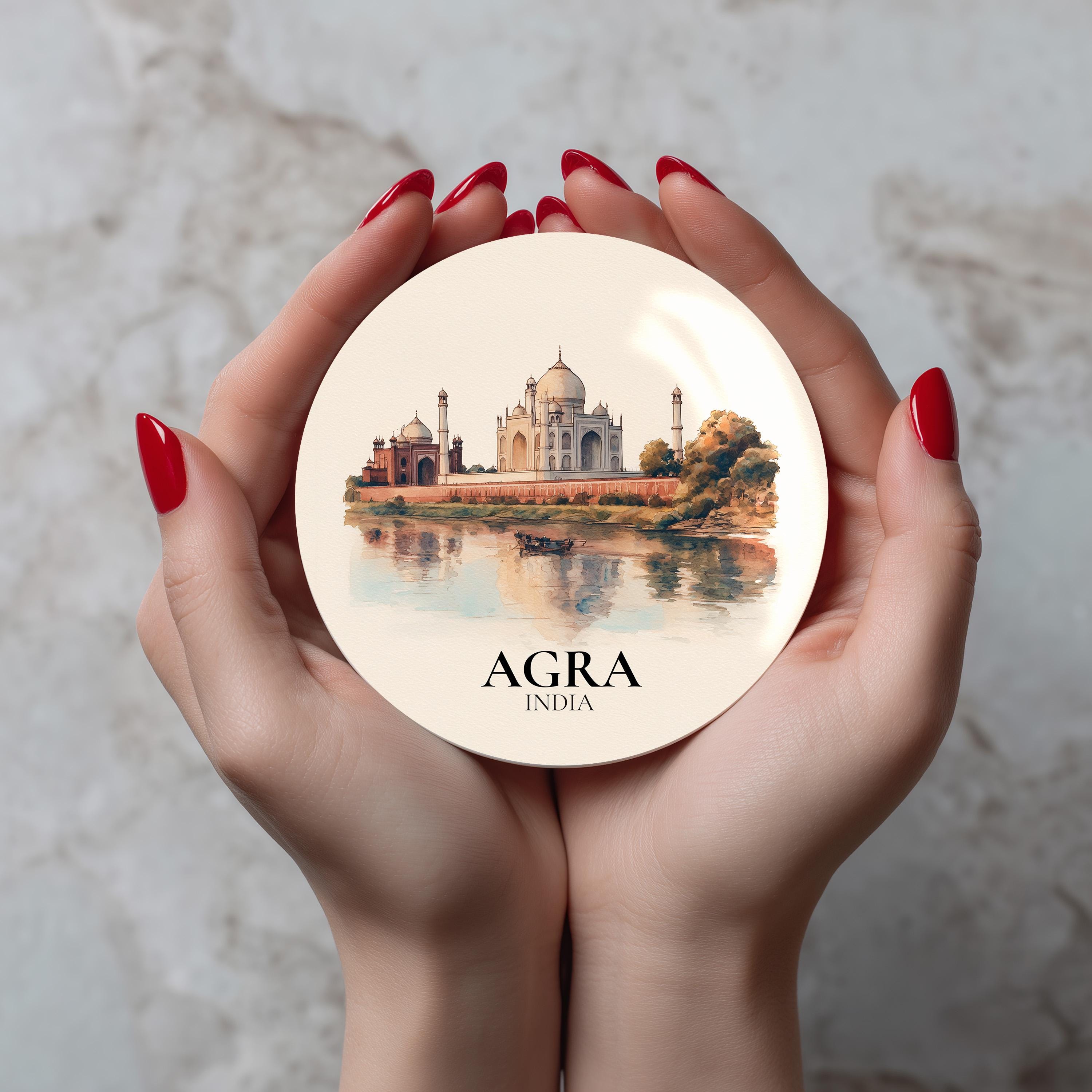 Agra India Coaster, Watercolor Personalized Painting, Travel Gift Souvenir, Home Decor, Ceramic Set