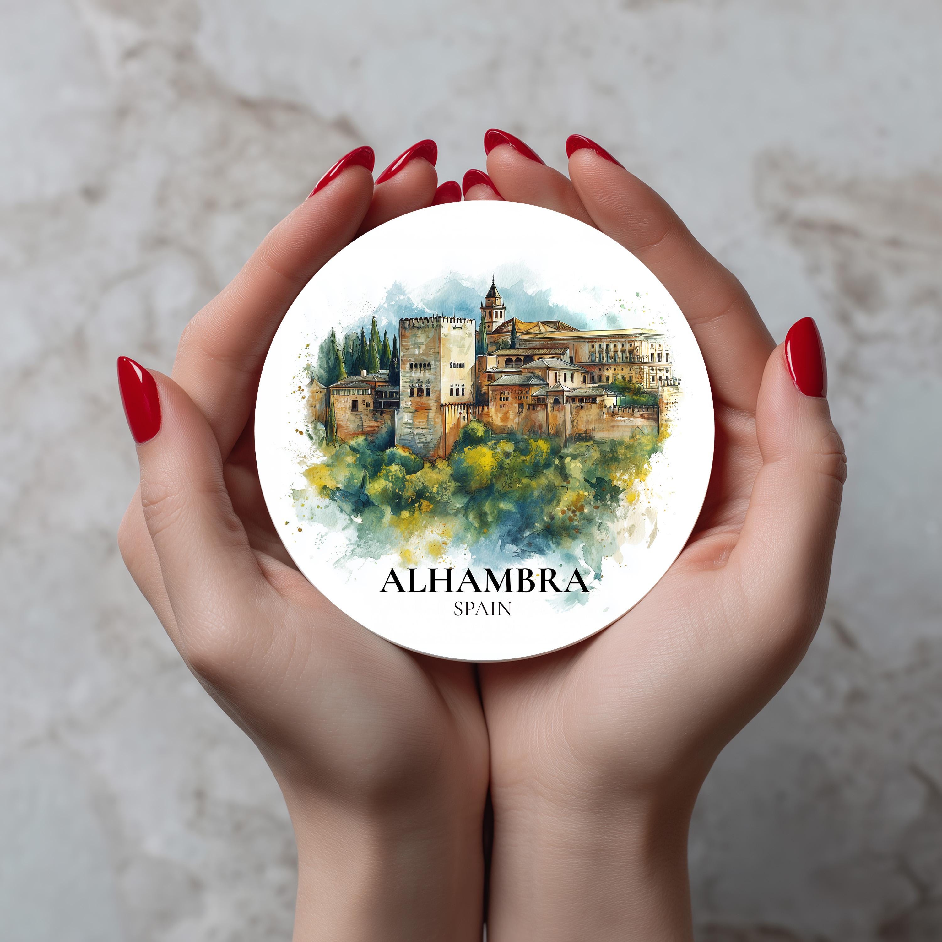 Alhambra Spain Coaster, Watercolor Personalized Painting, Travel Gift Souvenir, Home Decor, Ceramic Set