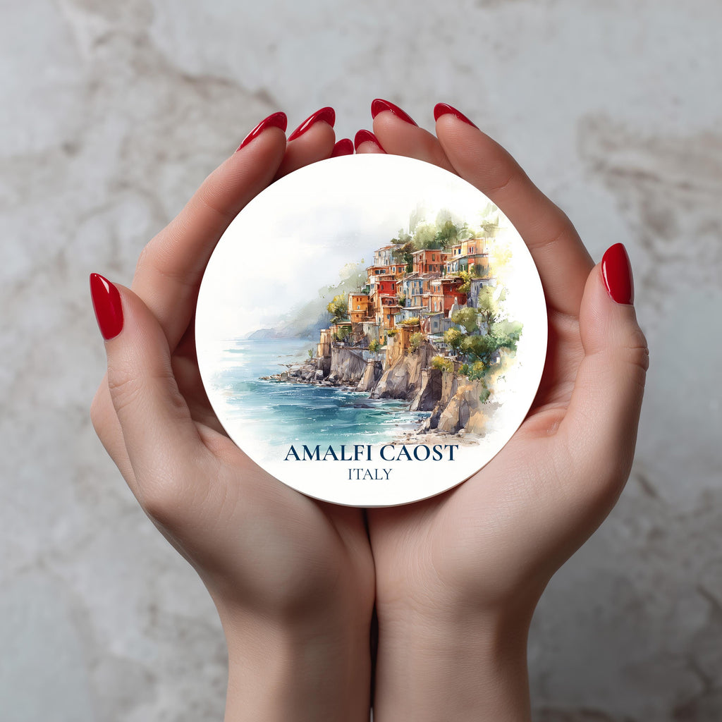 Amalfi Coast Italy2 Coaster, Watercolor Personalized Painting, Travel Gift Souvenir, Home Decor, Ceramic Set