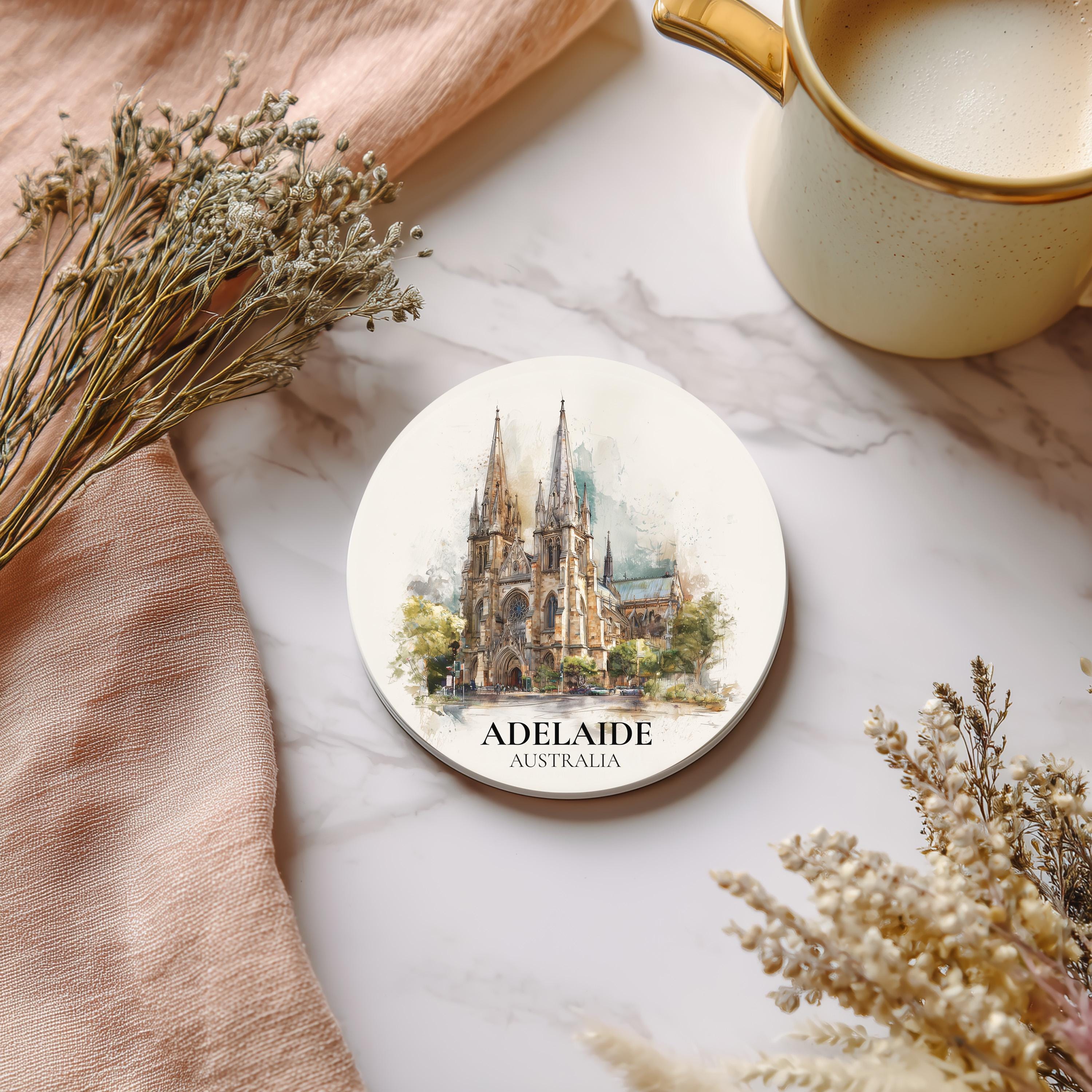 Adelaide Australia Coaster, Watercolor Personalized Painting, Travel Gift Souvenir, Home Decor, Ceramic Set