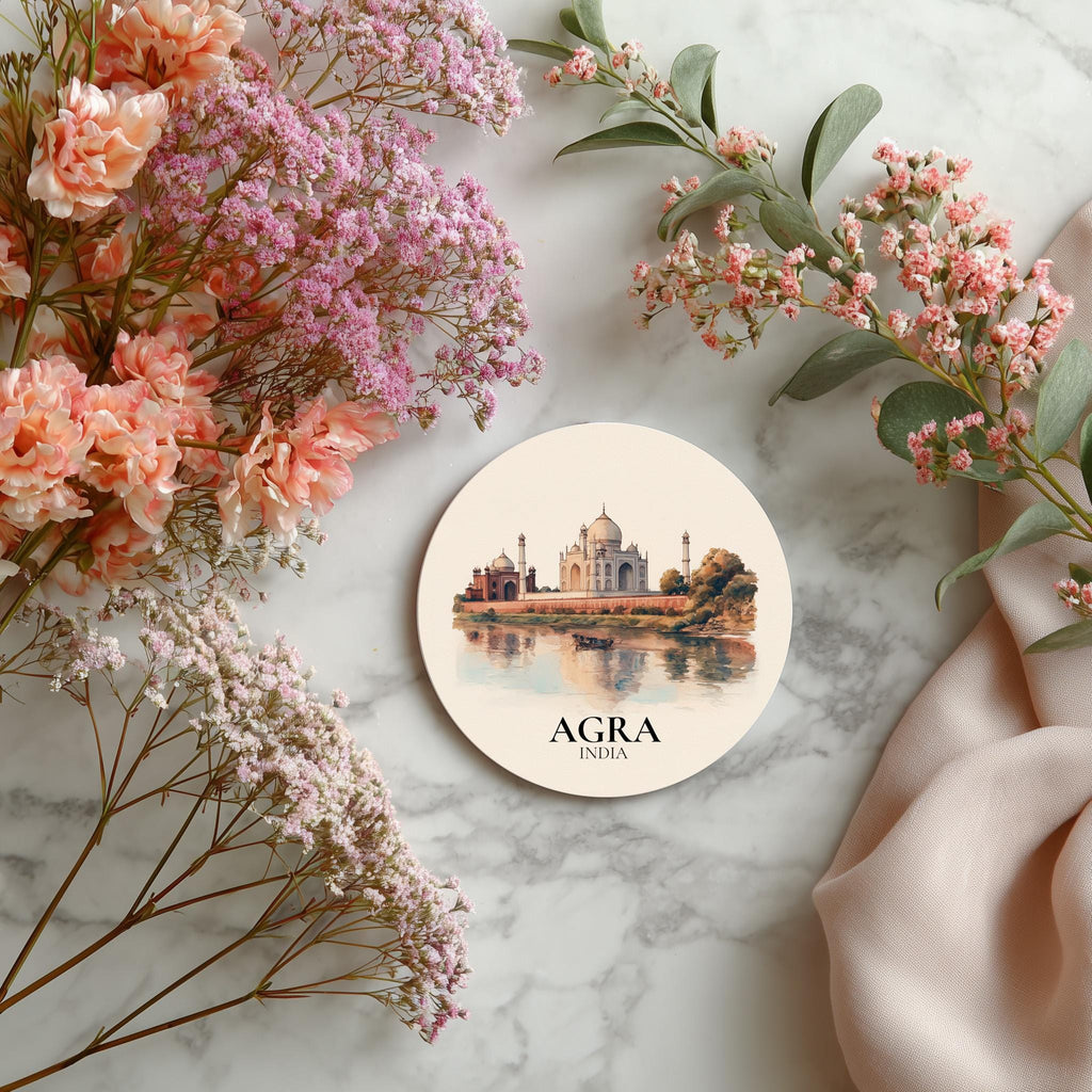 Agra India Coaster, Watercolor Personalized Painting, Travel Gift Souvenir, Home Decor, Ceramic Set