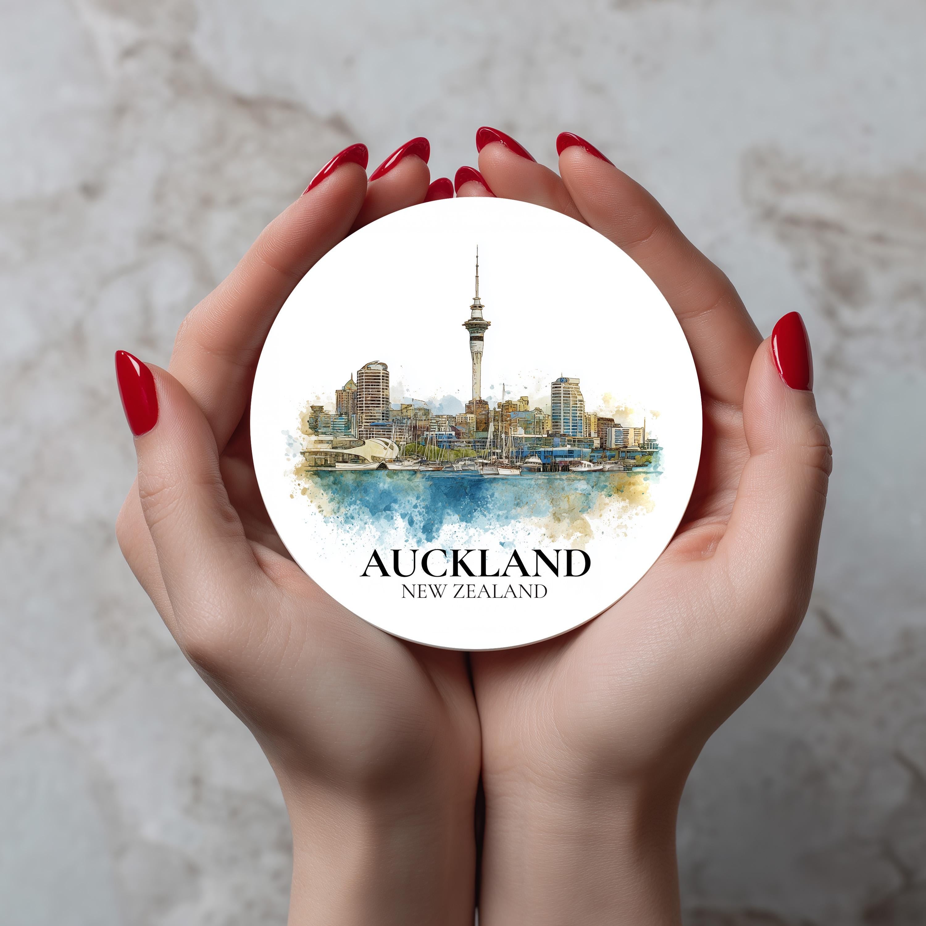 Auckland New Zealand Coaster, Watercolor Personalized Painting, Travel Gift Souvenir, Home Decor, Ceramic Set