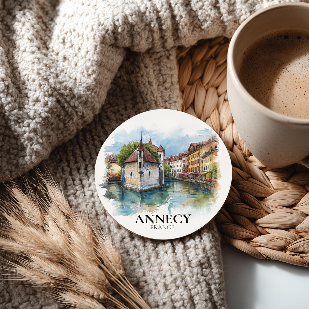 Annecy France Coaster, Watercolor Personalized Painting, Travel Gift Souvenir, Home Decor, Ceramic Set