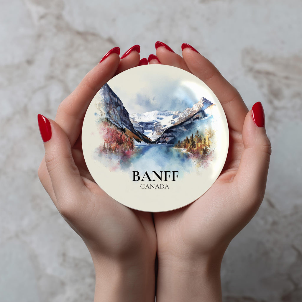 Banff National Park Canada Coaster, Watercolor Personalized Painting, Travel Gift Souvenir, Home Decor, Ceramic Set