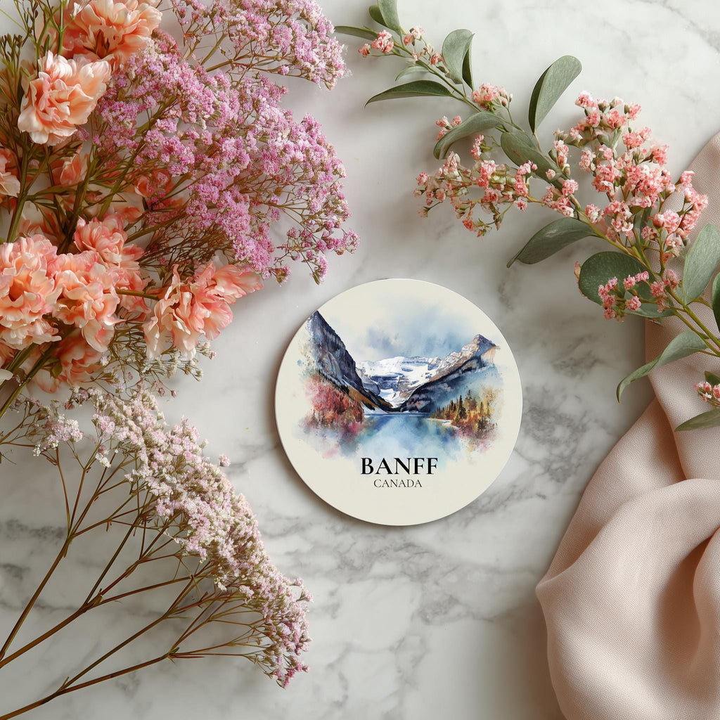 Banff National Park Canada Coaster, Watercolor Personalized Painting, Travel Gift Souvenir, Home Decor, Ceramic Set
