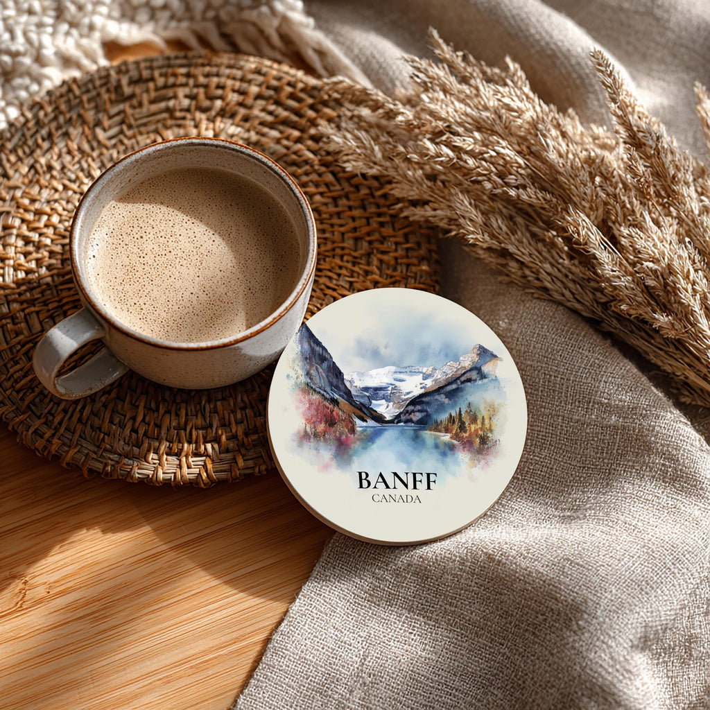 Banff National Park Canada Coaster, Watercolor Personalized Painting, Travel Gift Souvenir, Home Decor, Ceramic Set