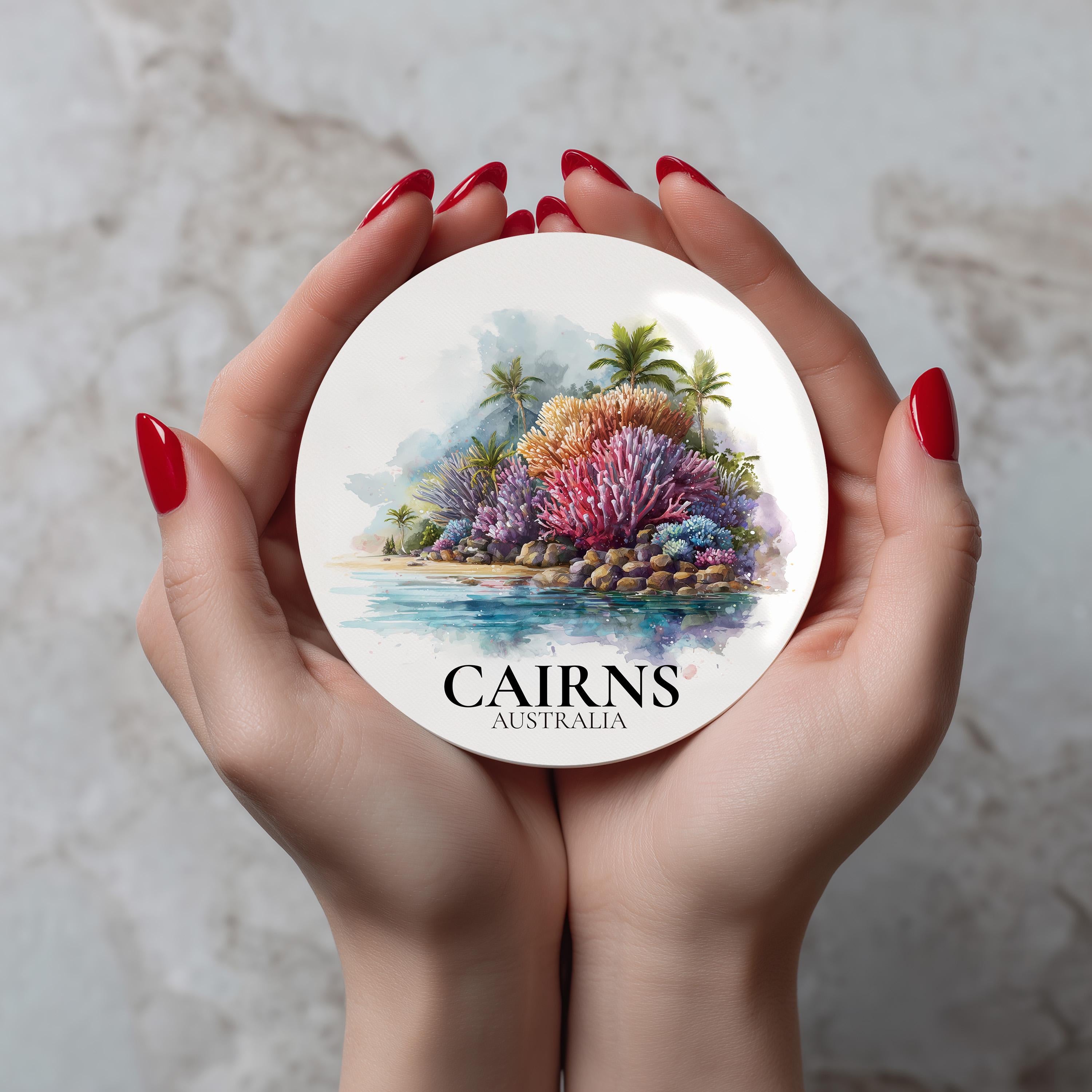 Cairns Australia Coaster, Watercolor Personalized Painting, Travel Gift Souvenir, Home Decor, Ceramic Set
