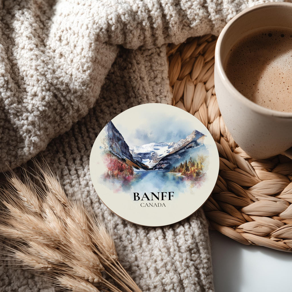 Banff National Park Canada Coaster, Watercolor Personalized Painting, Travel Gift Souvenir, Home Decor, Ceramic Set