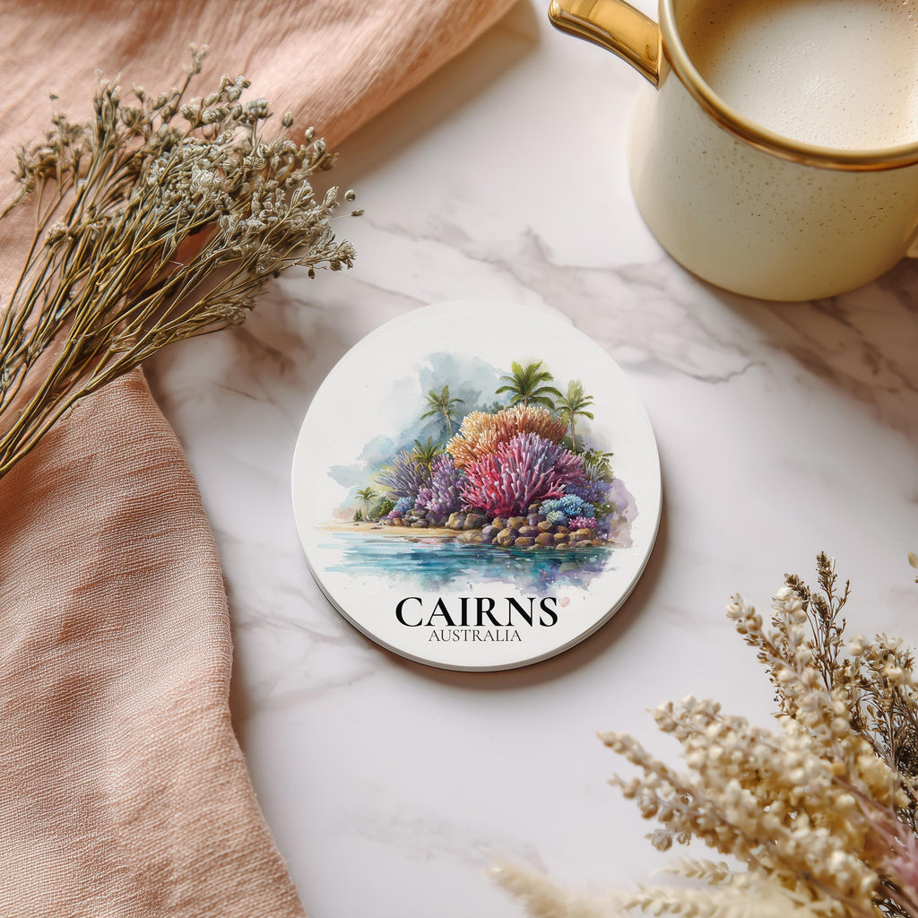 Cairns Australia Coaster, Watercolor Personalized Painting, Travel Gift Souvenir, Home Decor, Ceramic Set