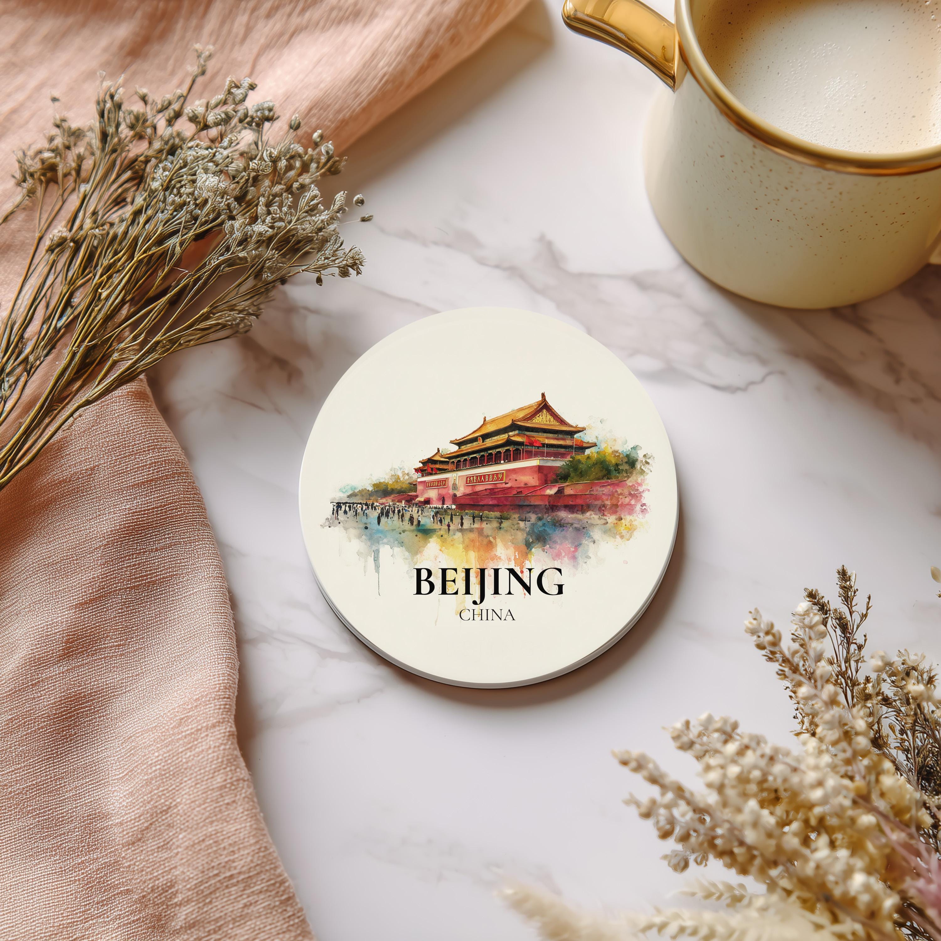 Beijing China Coaster, Watercolor Personalized Painting, Travel Gift Souvenir, Home Decor, Ceramic Set