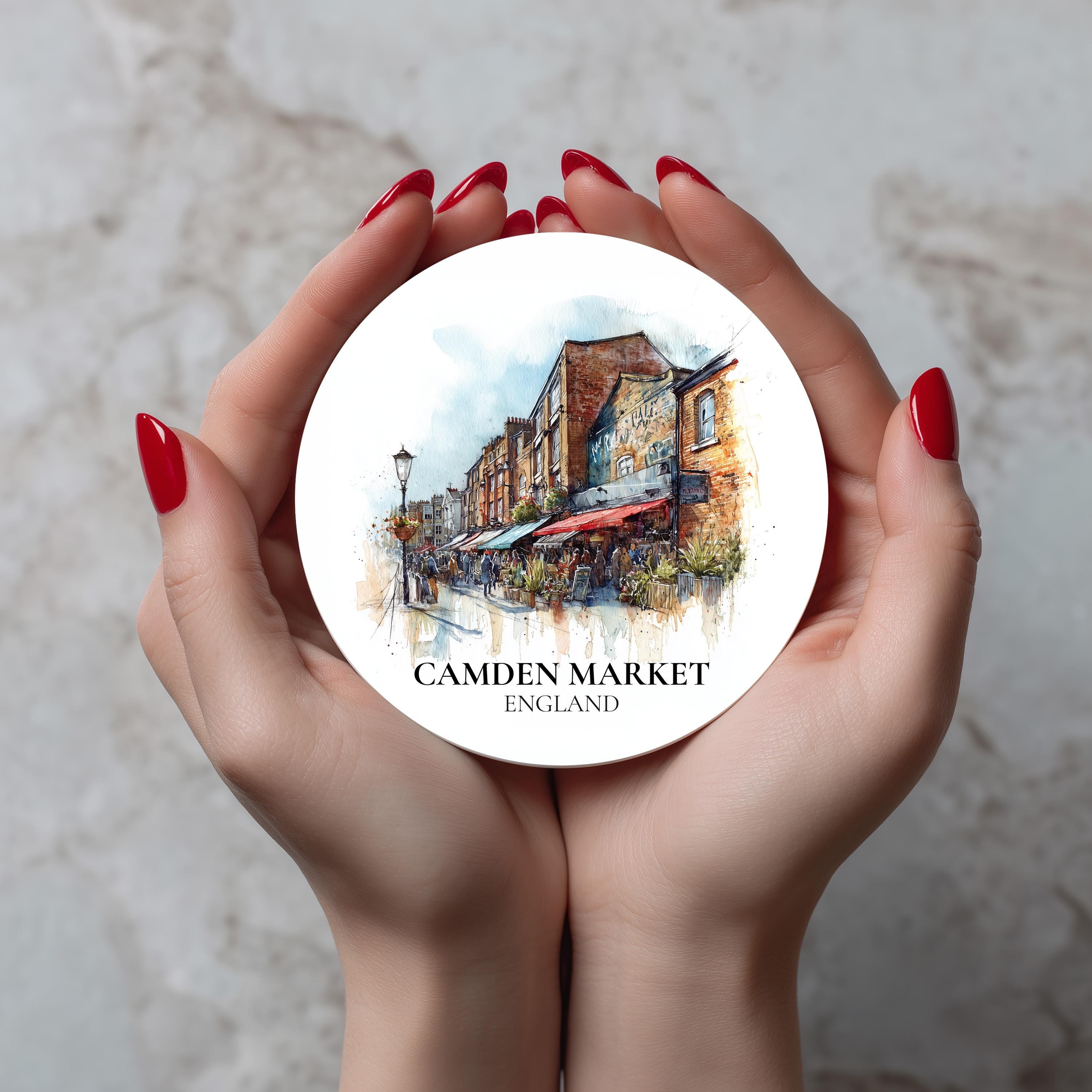 Camden Market England Coaster, Watercolor Personalized Painting, Travel Gift Souvenir, Home Decor, Ceramic Set
