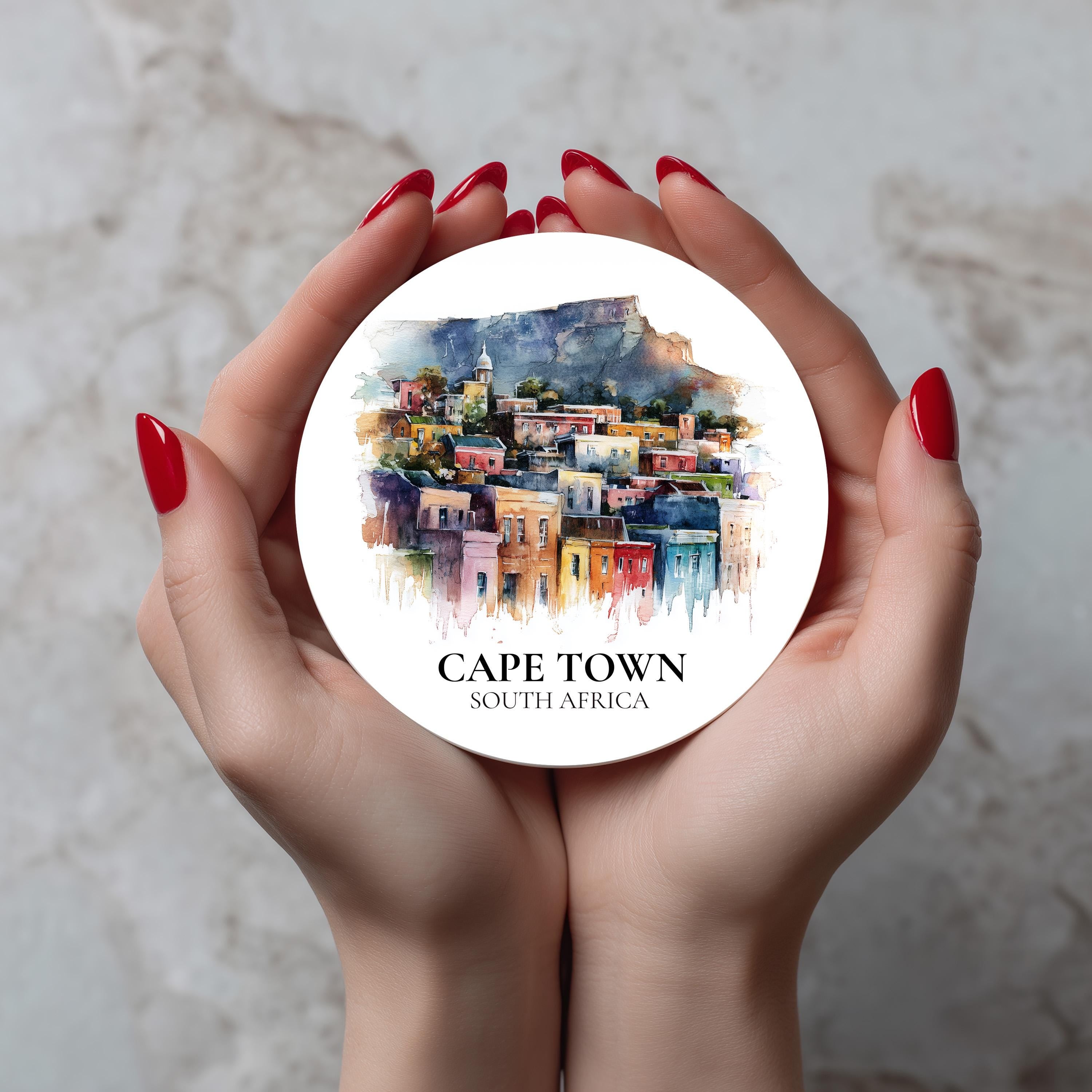 Cape Town South Africa Coaster, Watercolor Personalized Painting, Travel Gift Souvenir, Home Decor, Ceramic Set
