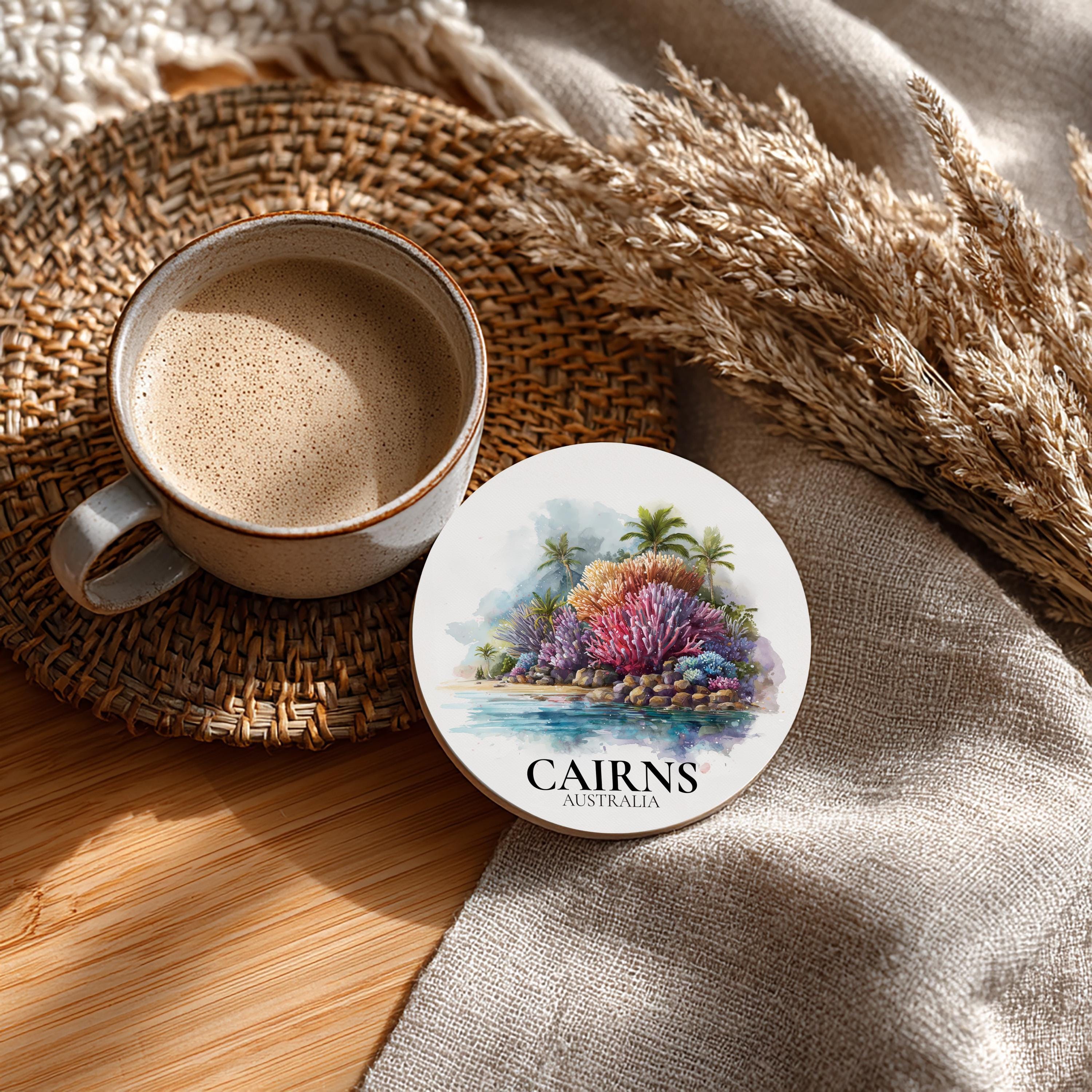 Cairns Australia Coaster, Watercolor Personalized Painting, Travel Gift Souvenir, Home Decor, Ceramic Set