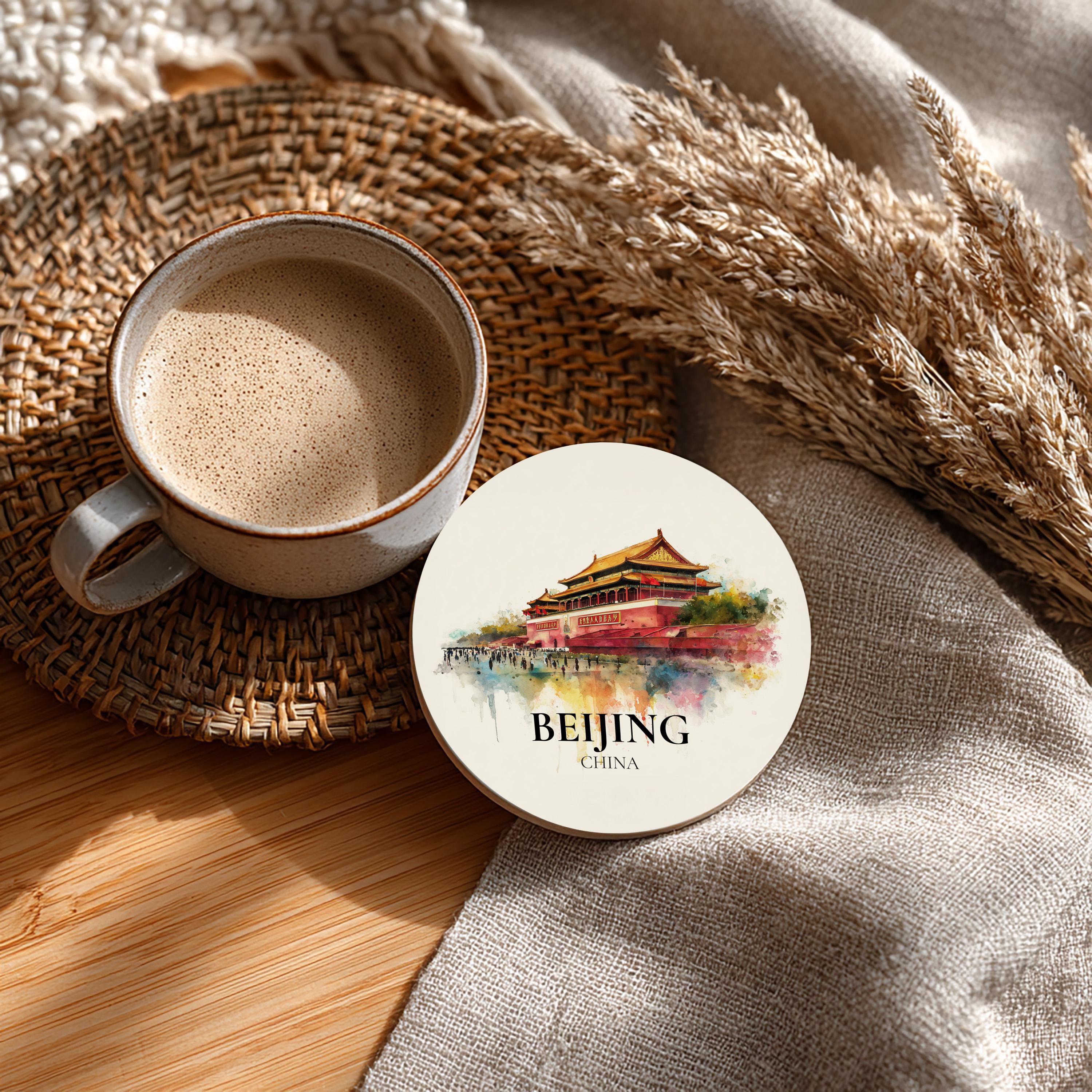 Beijing China Coaster, Watercolor Personalized Painting, Travel Gift Souvenir, Home Decor, Ceramic Set