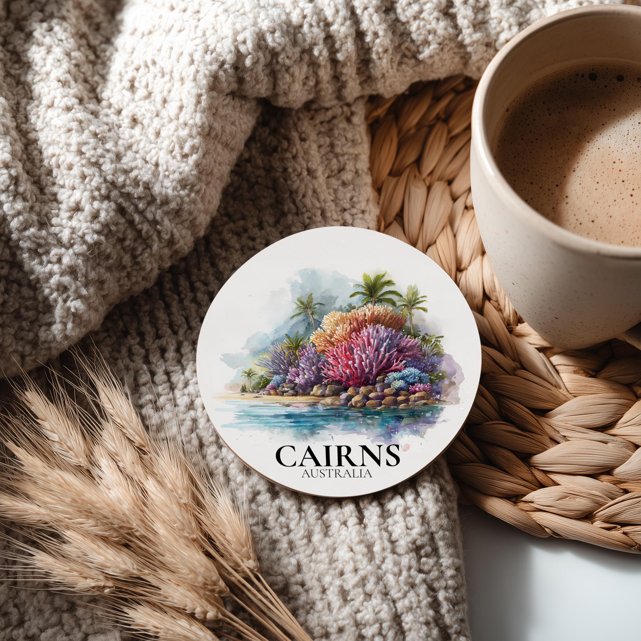 Cairns Australia Coaster, Watercolor Personalized Painting, Travel Gift Souvenir, Home Decor, Ceramic Set