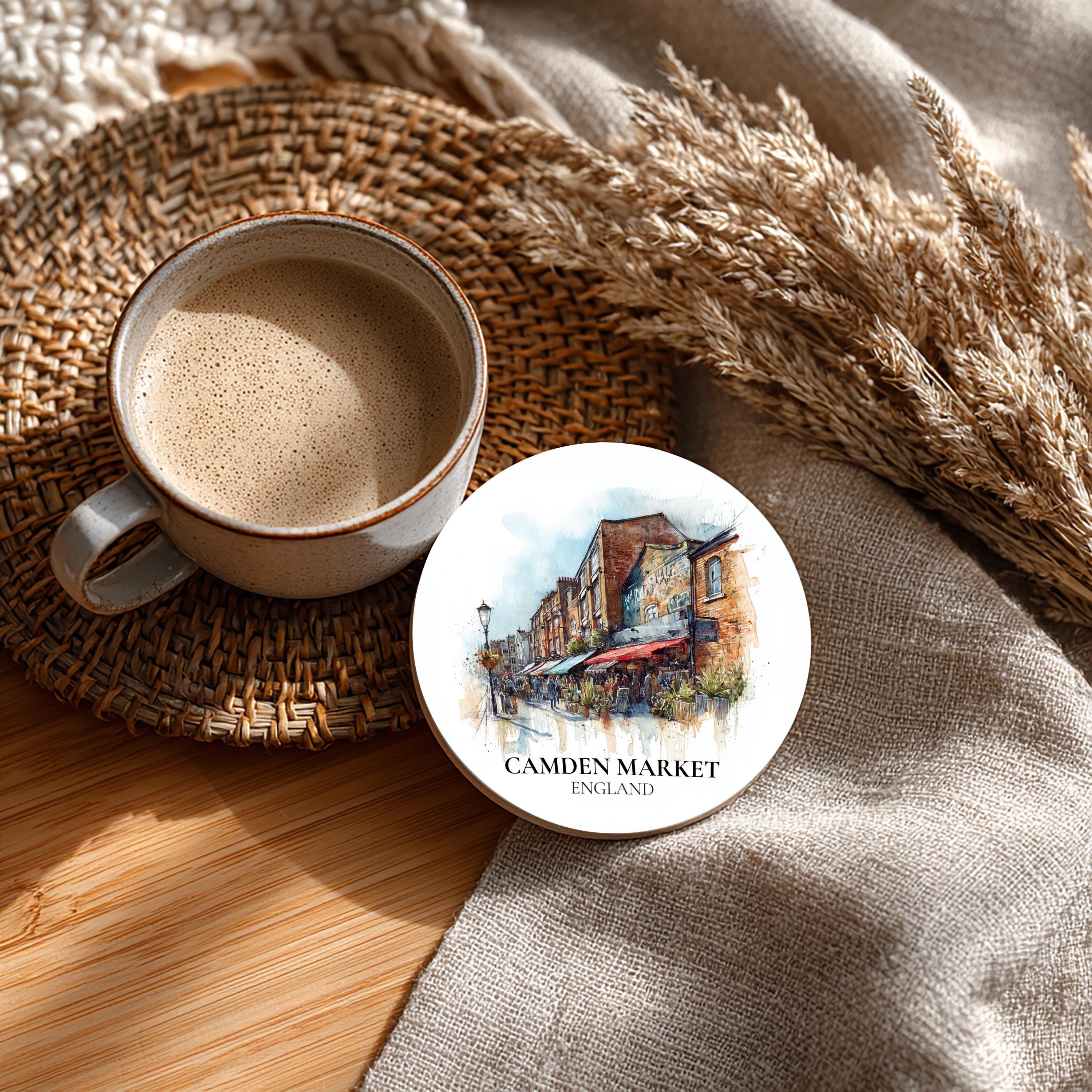 Camden Market England Coaster, Watercolor Personalized Painting, Travel Gift Souvenir, Home Decor, Ceramic Set