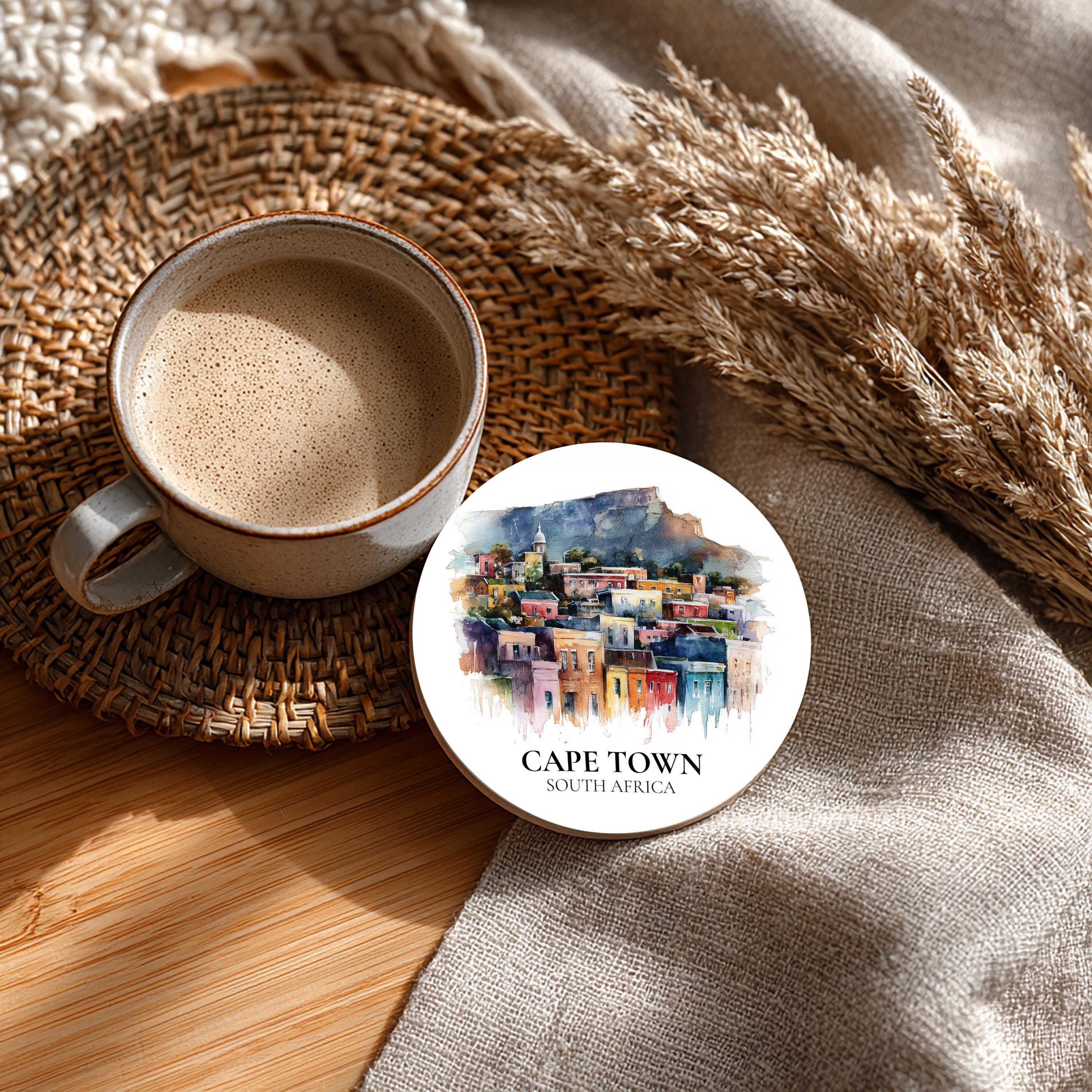 Cape Town South Africa Coaster, Watercolor Personalized Painting, Travel Gift Souvenir, Home Decor, Ceramic Set